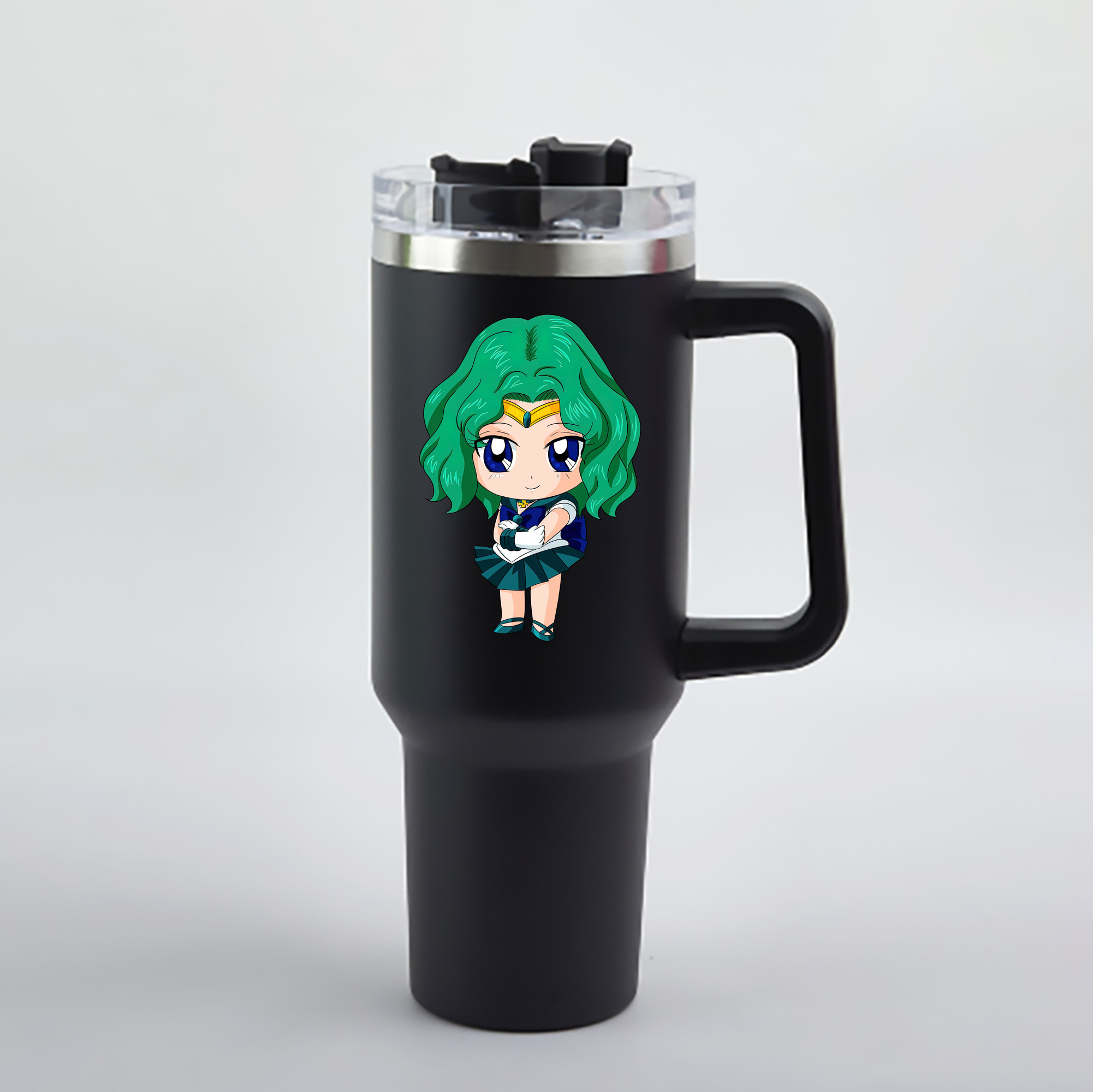 （画像用） 美少女戦士セーラームーン 海王 みちる（かいおう みちる） Sailor Moon Kaiou Michiru 1200mL車用タンブラー - クリスタルステッカー（プラスチックストロー付き）