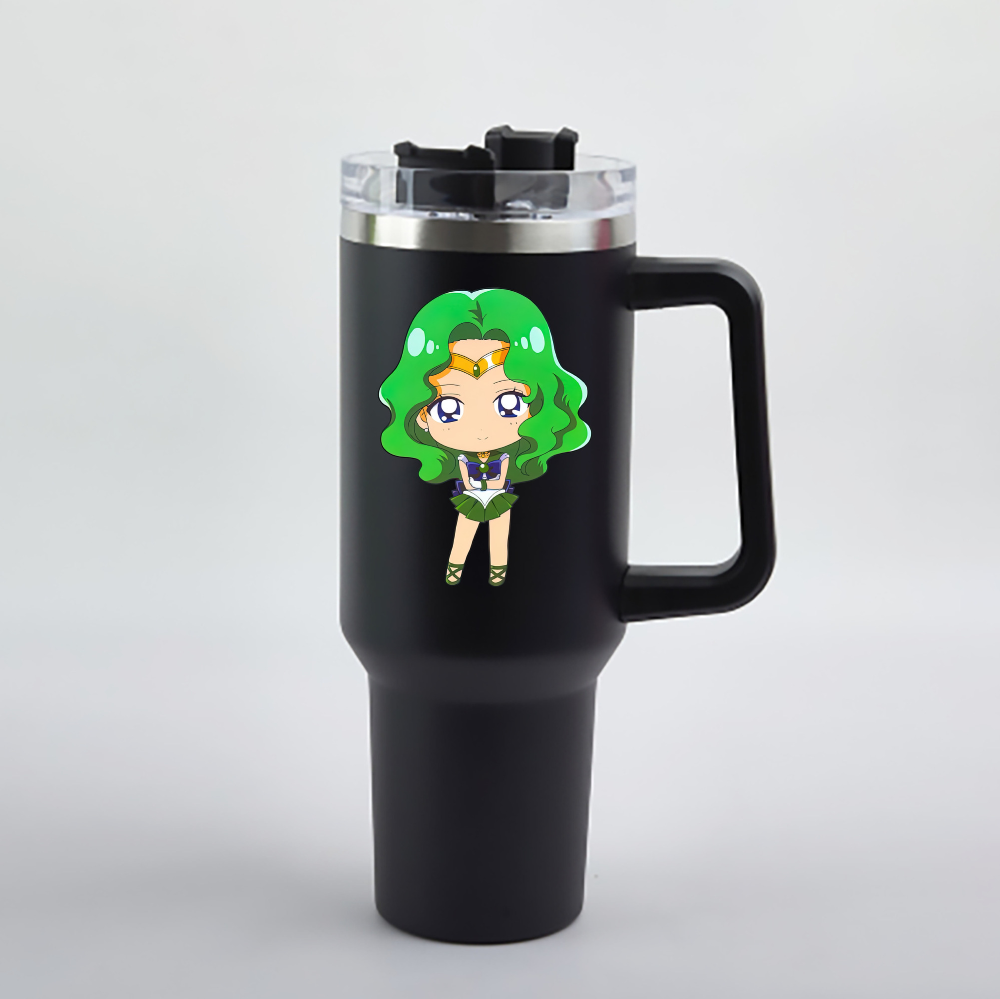 （画像用） 美少女戦士セーラームーン 海王 みちる（かいおう みちる） Sailor Moon Kaiou Michiru 1200mL車用タンブラー - クリスタルステッカー（プラスチックストロー付き）