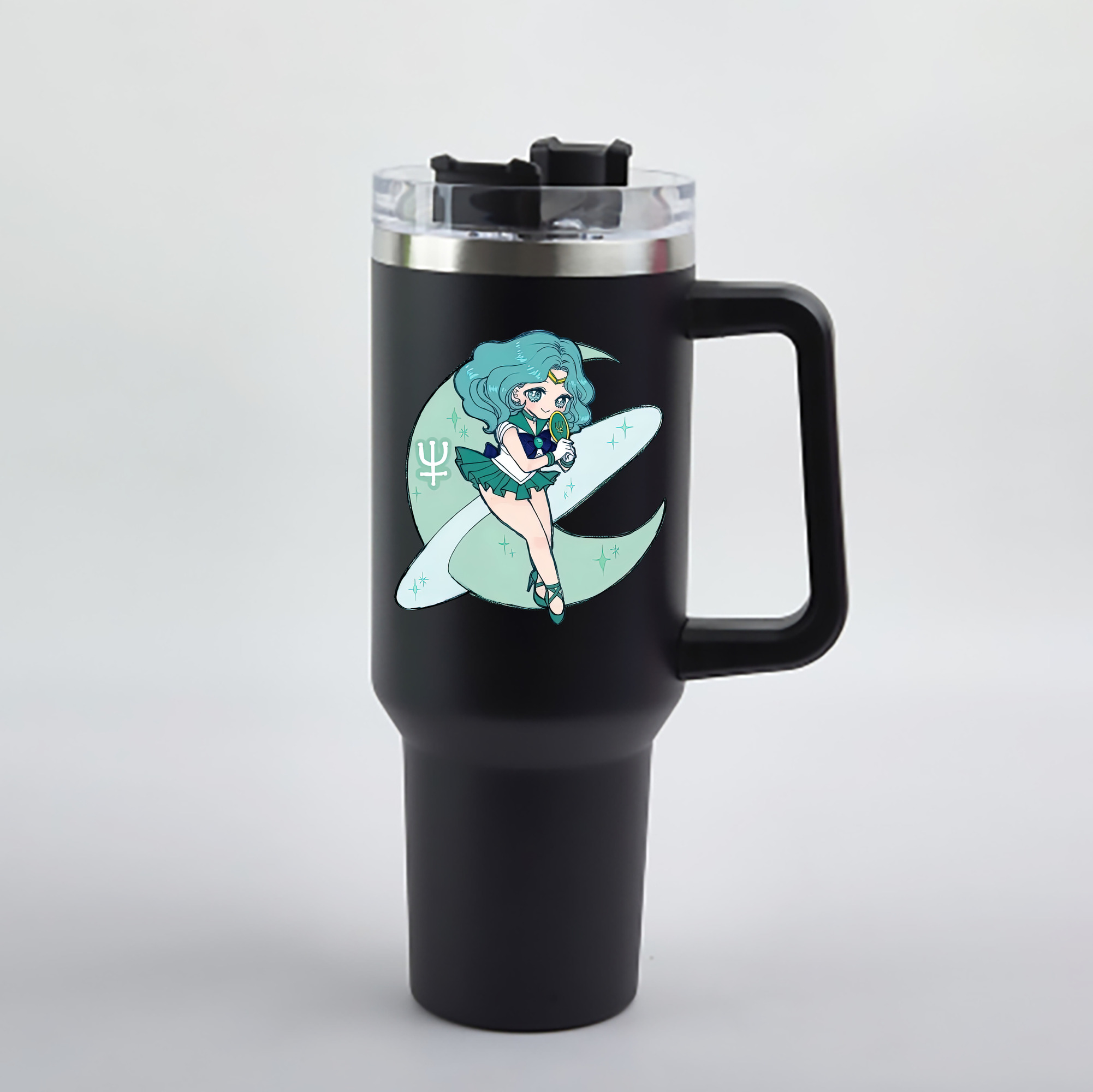 （画像用） 美少女戦士セーラームーン 海王 みちる（かいおう みちる） Sailor Moon Kaiou Michiru 1200mL車用タンブラー - クリスタルステッカー（プラスチックストロー付き）