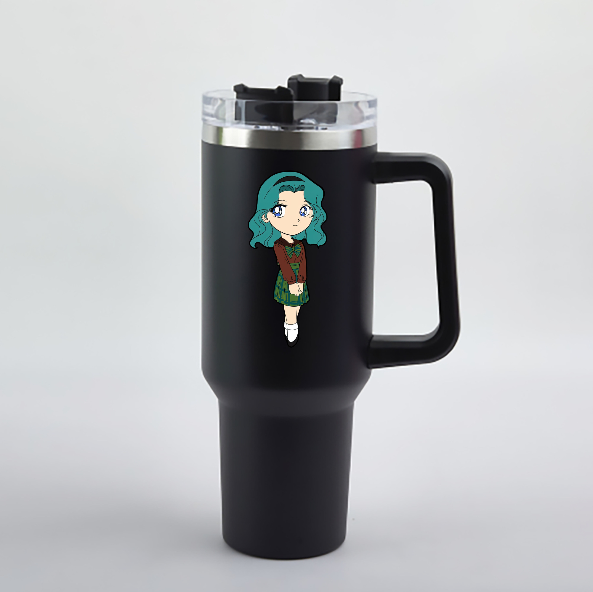 （画像用） 美少女戦士セーラームーン 海王 みちる（かいおう みちる） Sailor Moon Kaiou Michiru 1200mL車用タンブラー - クリスタルステッカー（プラスチックストロー付き）