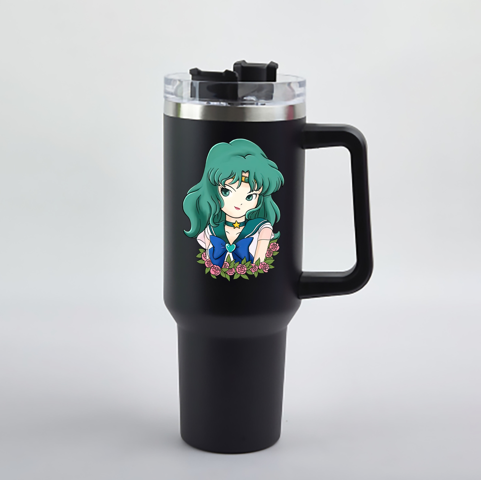 （画像用） 美少女戦士セーラームーン 海王 みちる（かいおう みちる） Sailor Moon Kaiou Michiru 1200mL車用タンブラー - クリスタルステッカー（プラスチックストロー付き）