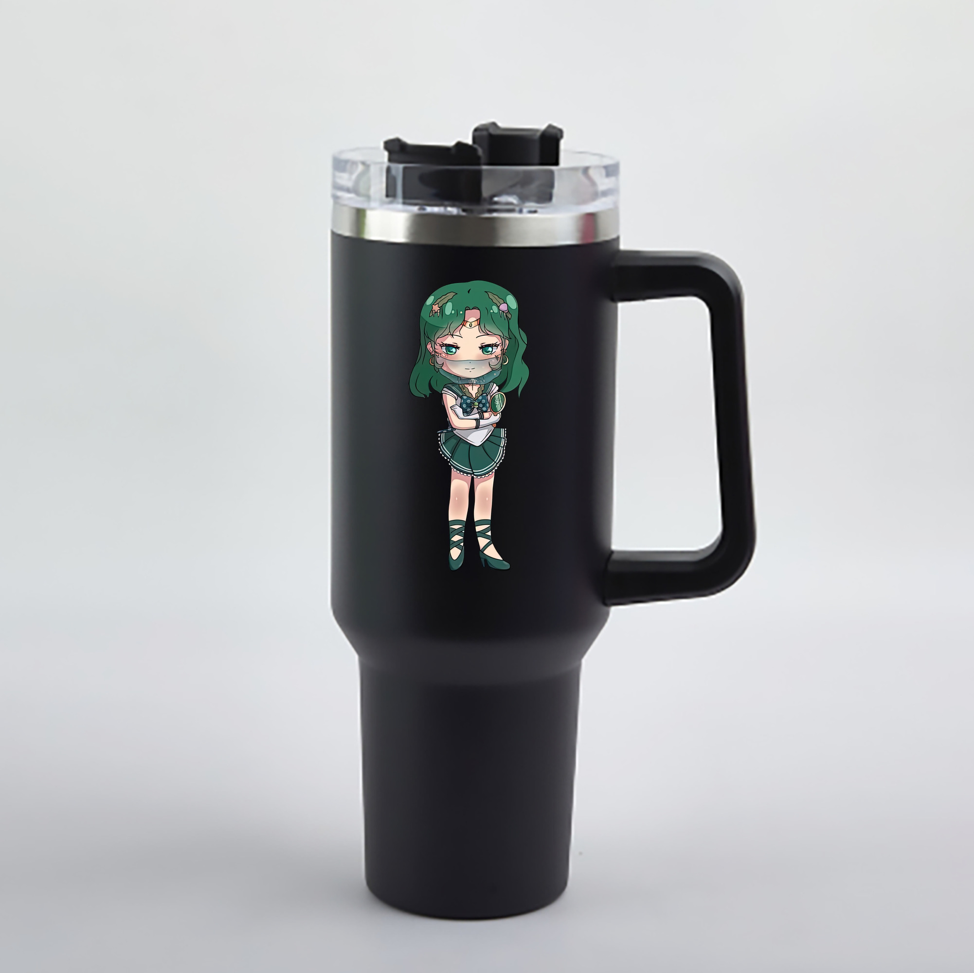 （画像用） 美少女戦士セーラームーン 海王 みちる（かいおう みちる） Sailor Moon Kaiou Michiru 1200mL車用タンブラー - クリスタルステッカー（プラスチックストロー付き）