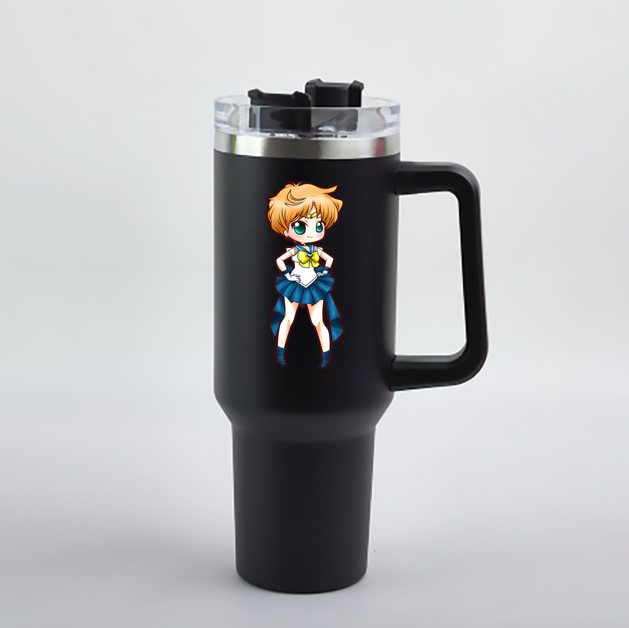 （画像用） 美少女戦士セーラームーン 天王はるか Sailor Moon Tenoh Haruka 1200mL車用タンブラー - クリスタルステッカー（プラスチックストロー付き）