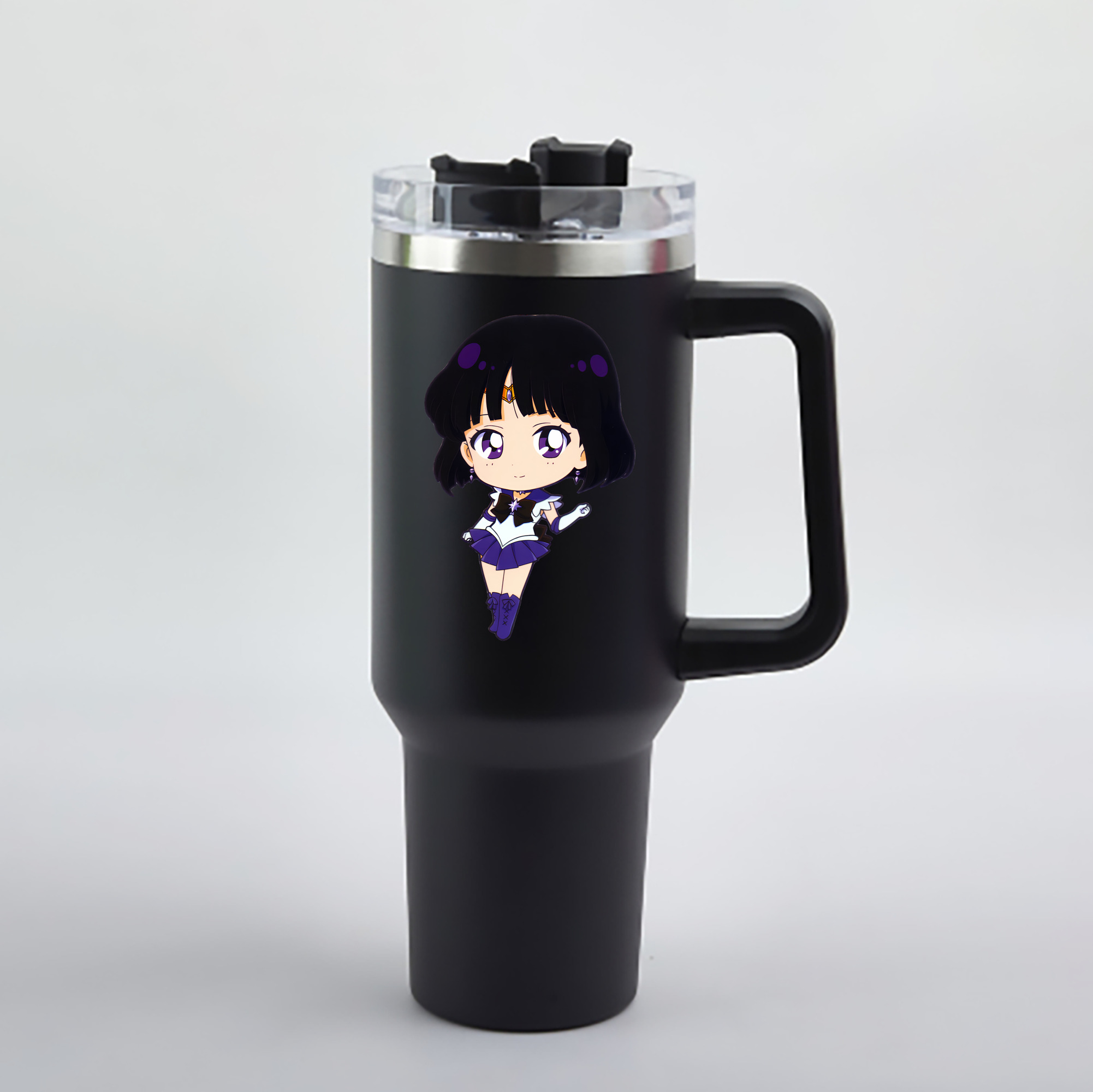 （画像用） 美少女戦士セーラームーン 土萠ほたる Sailor Moon Tomoe Hotaru （セーラーサターン；Sailor Saturn） 1200mL車用タンブラー - クリスタルステッカー（プラスチックストロー付き）