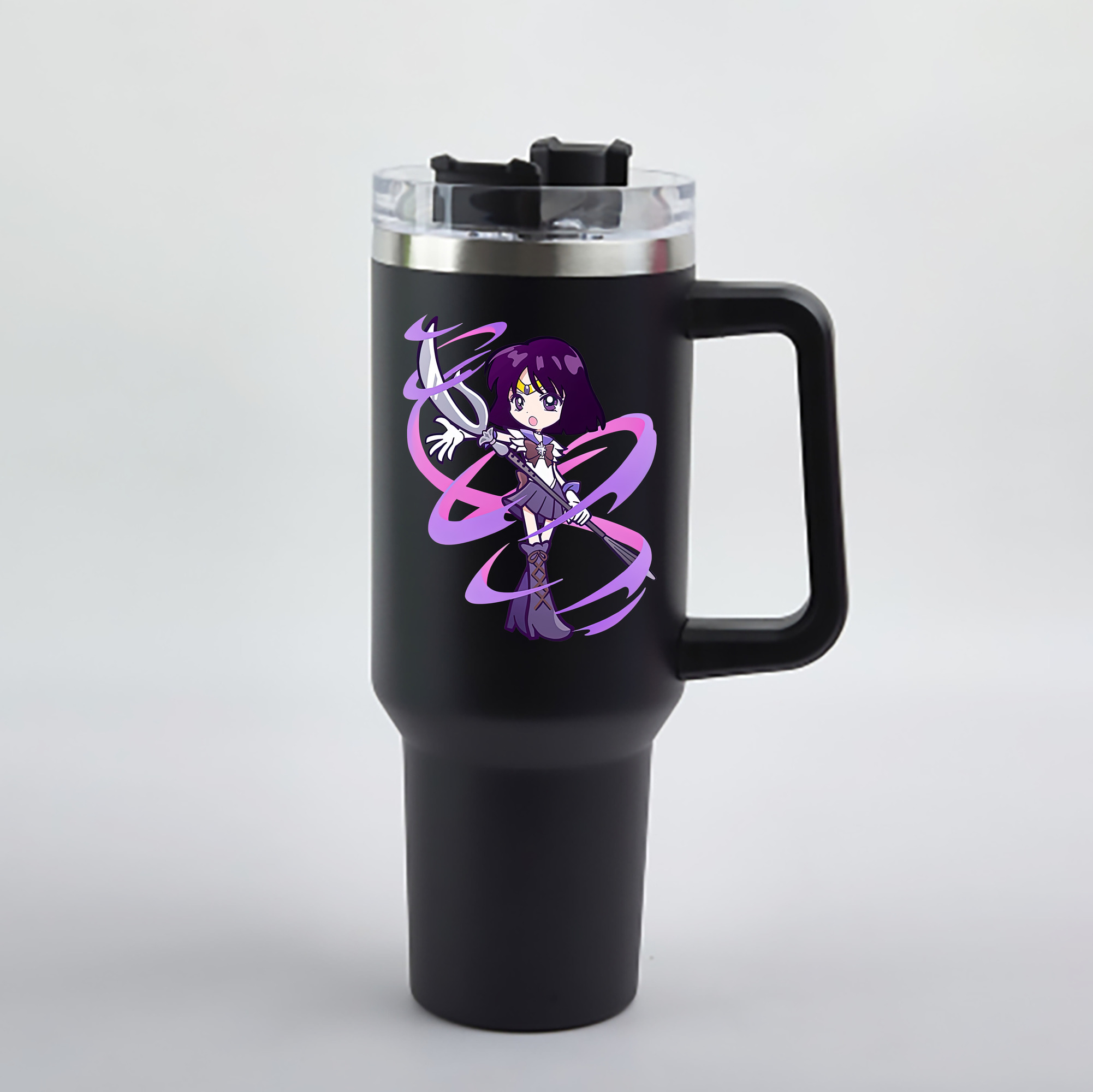 （画像用） 美少女戦士セーラームーン 土萠ほたる Sailor Moon Tomoe Hotaru （セーラーサターン；Sailor Saturn） 1200mL車用タンブラー - クリスタルステッカー（プラスチックストロー付き）