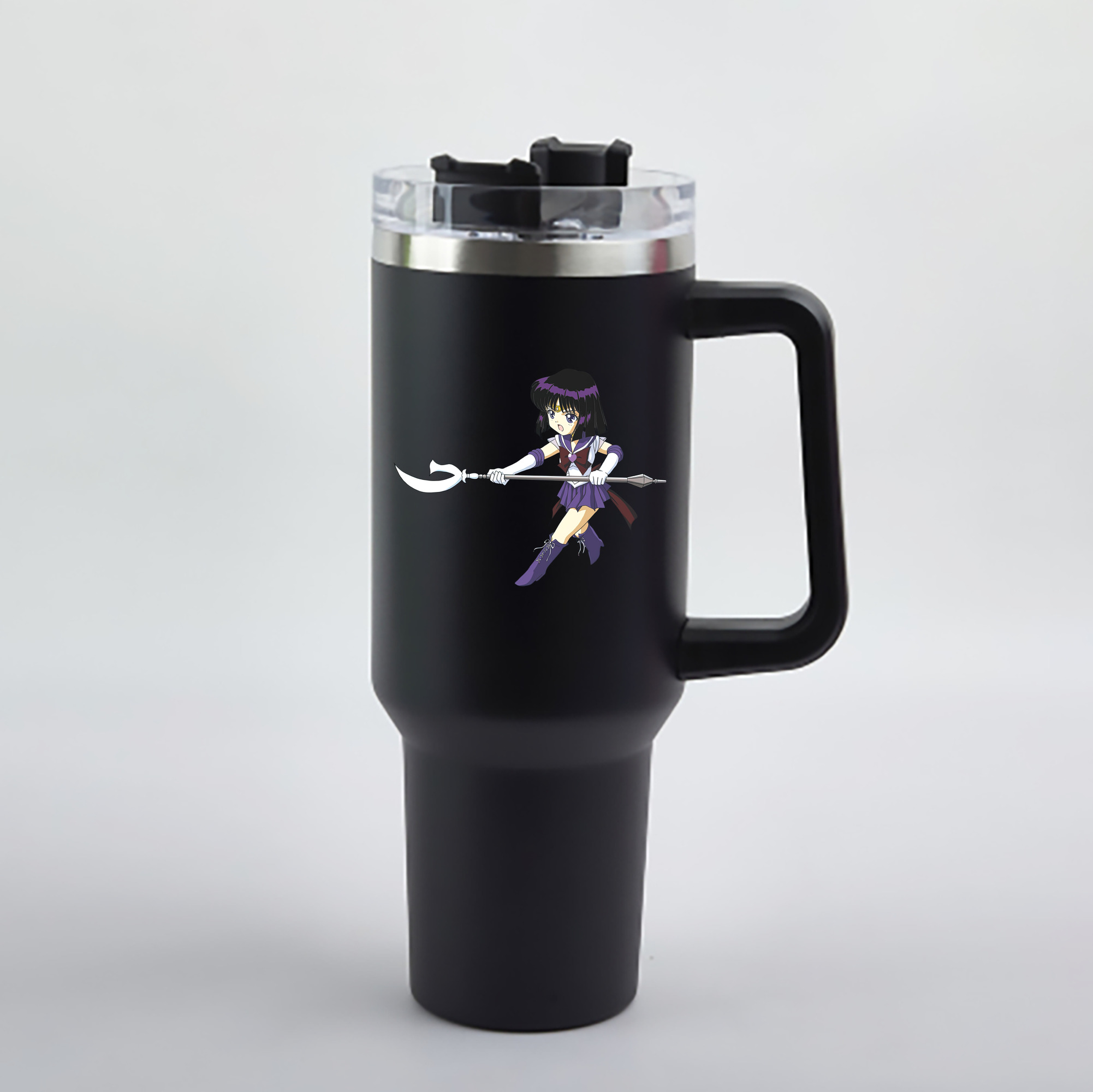 （画像用） 美少女戦士セーラームーン 土萠ほたる Sailor Moon Tomoe Hotaru （セーラーサターン；Sailor Saturn） 1200mL車用タンブラー - クリスタルステッカー（プラスチックストロー付き）
