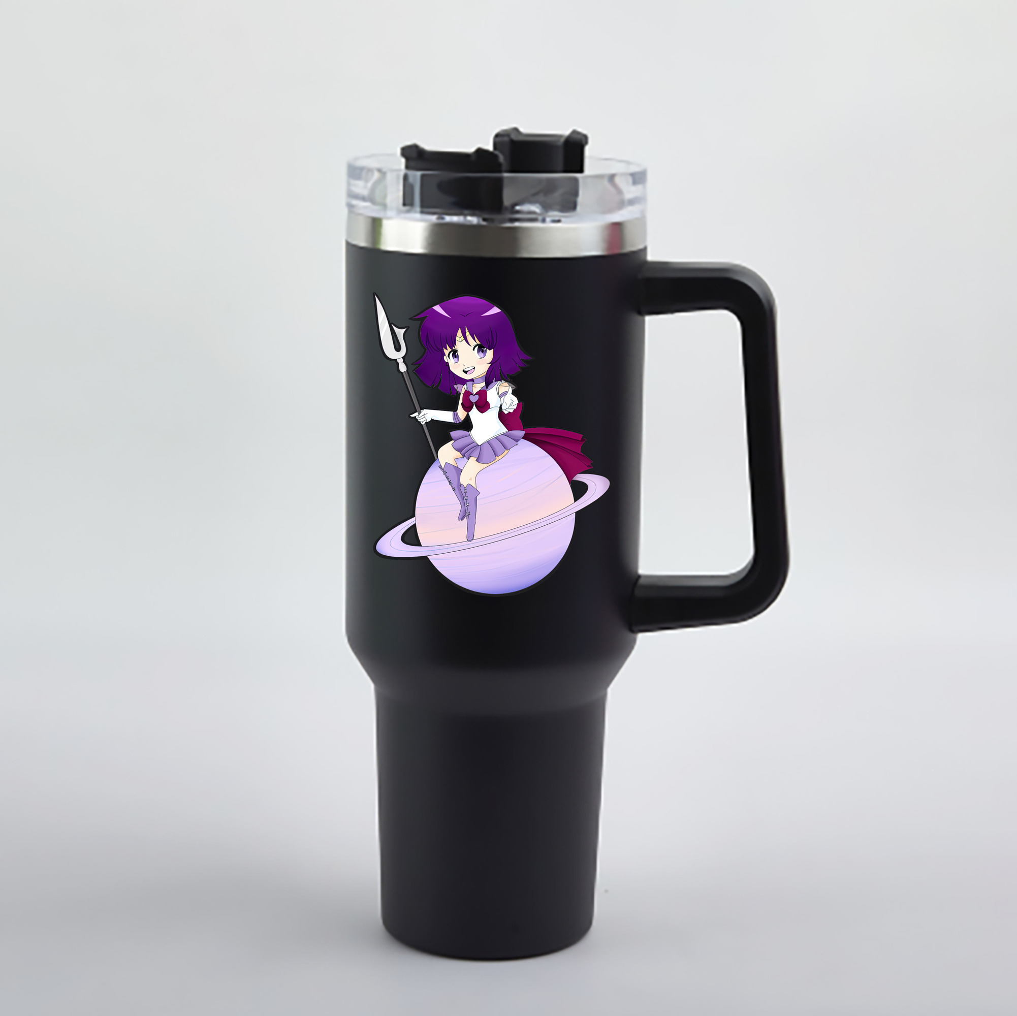（画像用） 美少女戦士セーラームーン 土萠ほたる Sailor Moon Tomoe Hotaru （セーラーサターン；Sailor Saturn） 1200mL車用タンブラー - クリスタルステッカー（プラスチックストロー付き）
