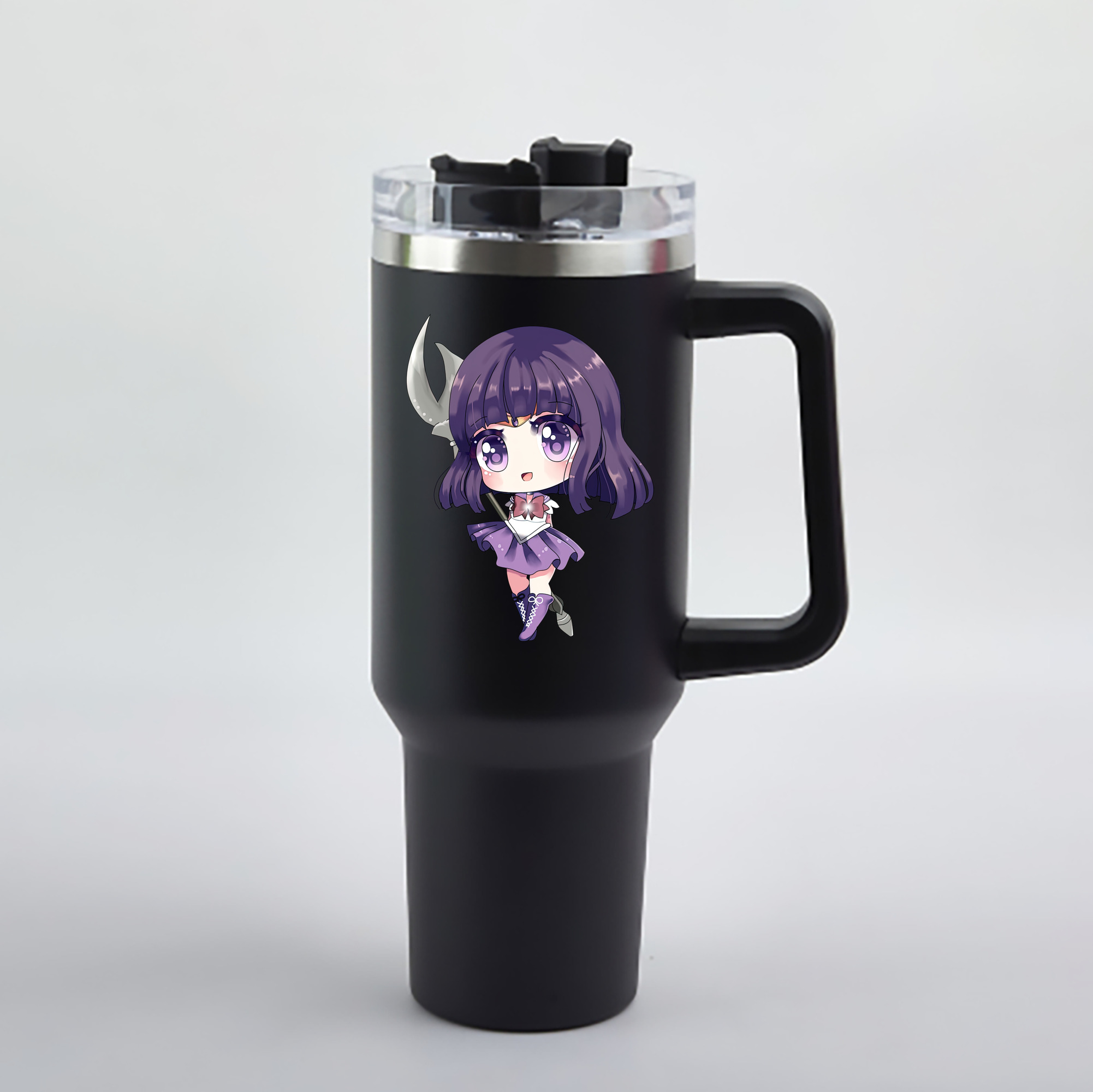 （画像用） 美少女戦士セーラームーン 土萠ほたる Sailor Moon Tomoe Hotaru （セーラーサターン；Sailor Saturn） 1200mL車用タンブラー - クリスタルステッカー（プラスチックストロー付き）