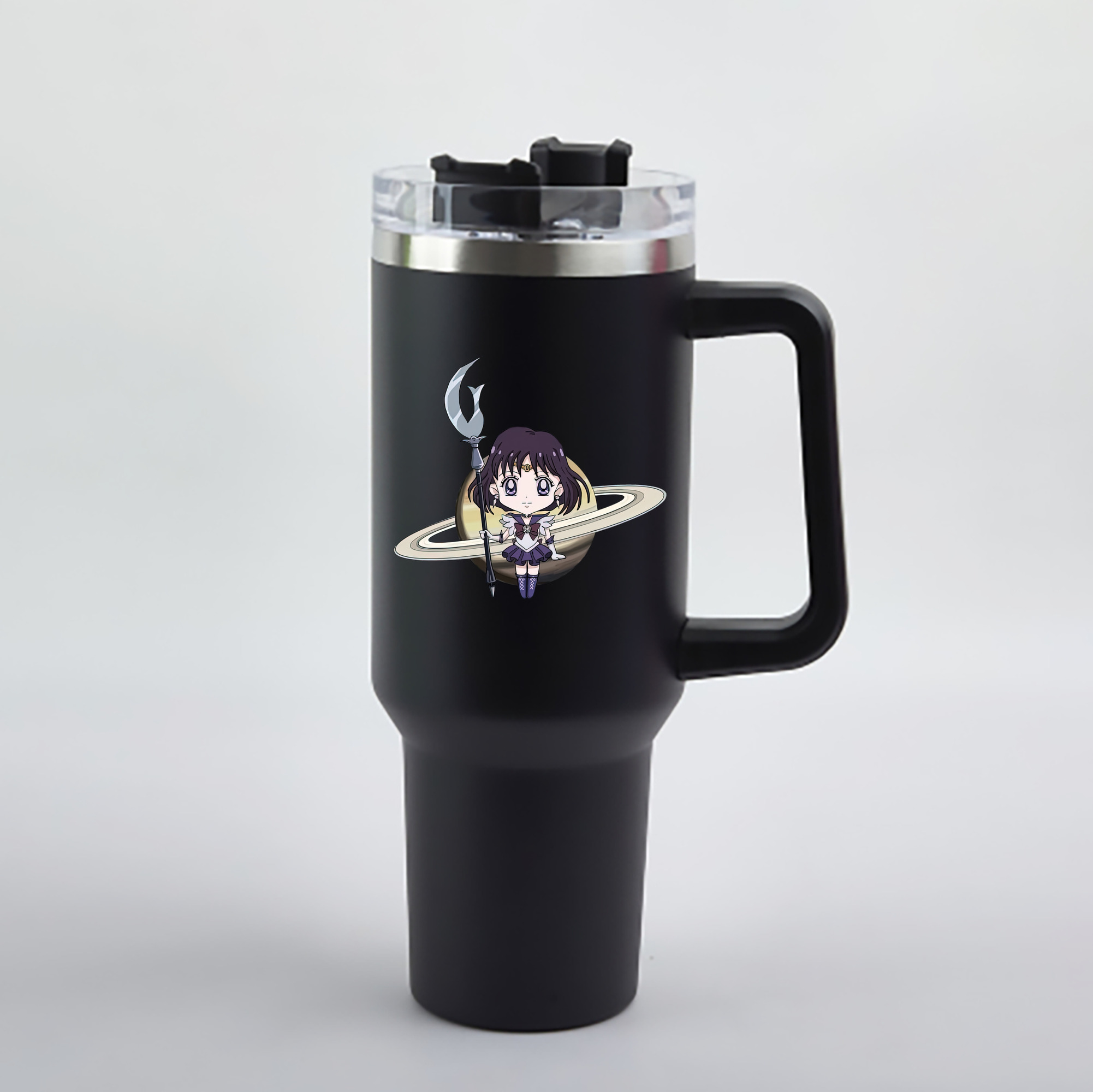 （画像用） 美少女戦士セーラームーン 土萠ほたる Sailor Moon Tomoe Hotaru （セーラーサターン；Sailor Saturn） 1200mL車用タンブラー - クリスタルステッカー（プラスチックストロー付き）