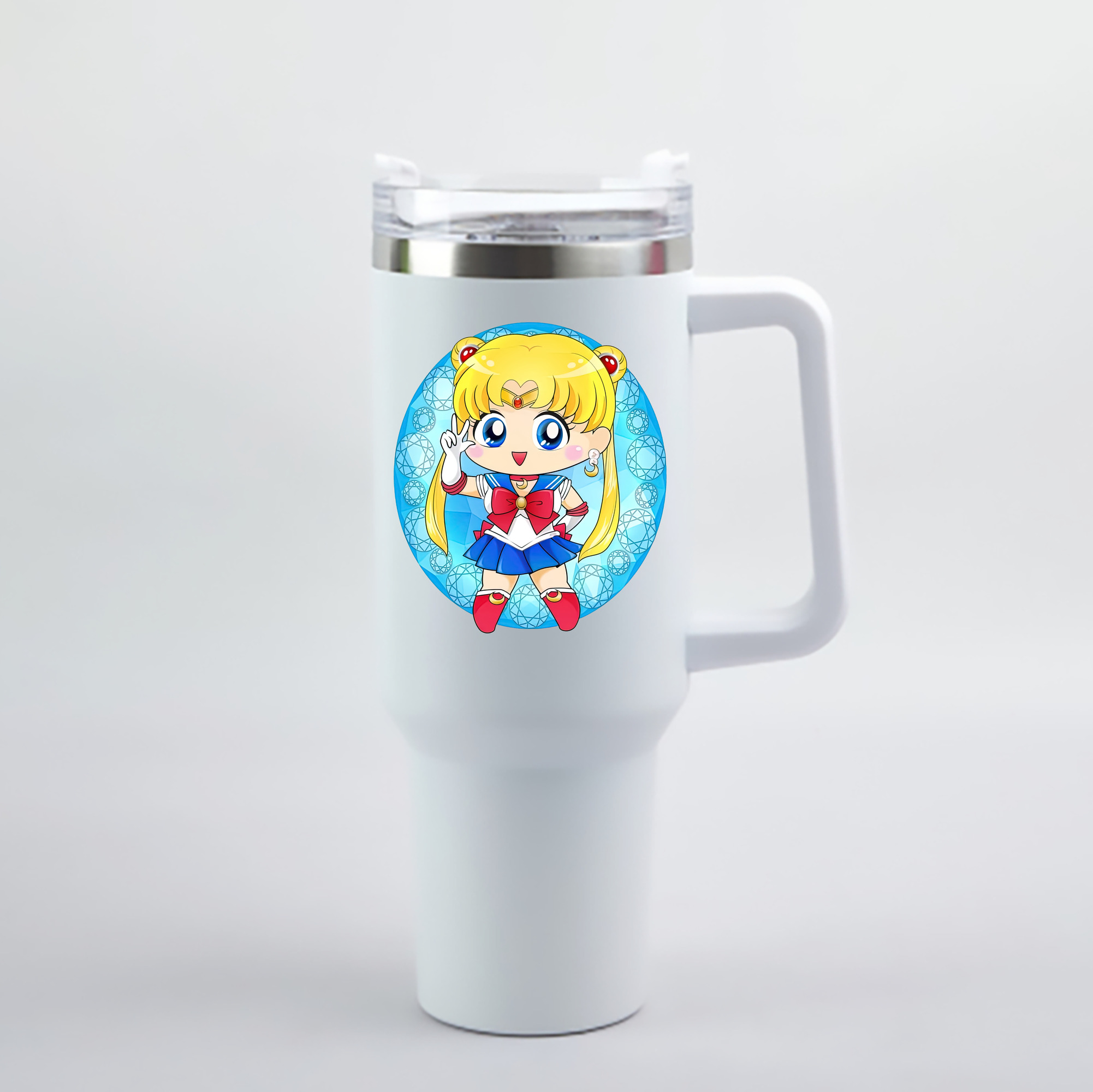 （画像用） 美少女戦士セーラームーン 月野 うさぎ つきの うさぎ Sailor Moon Tsukino Usagi 1200mL車用タンブラー - クリスタルステッカー（プラスチックストロー付き）
