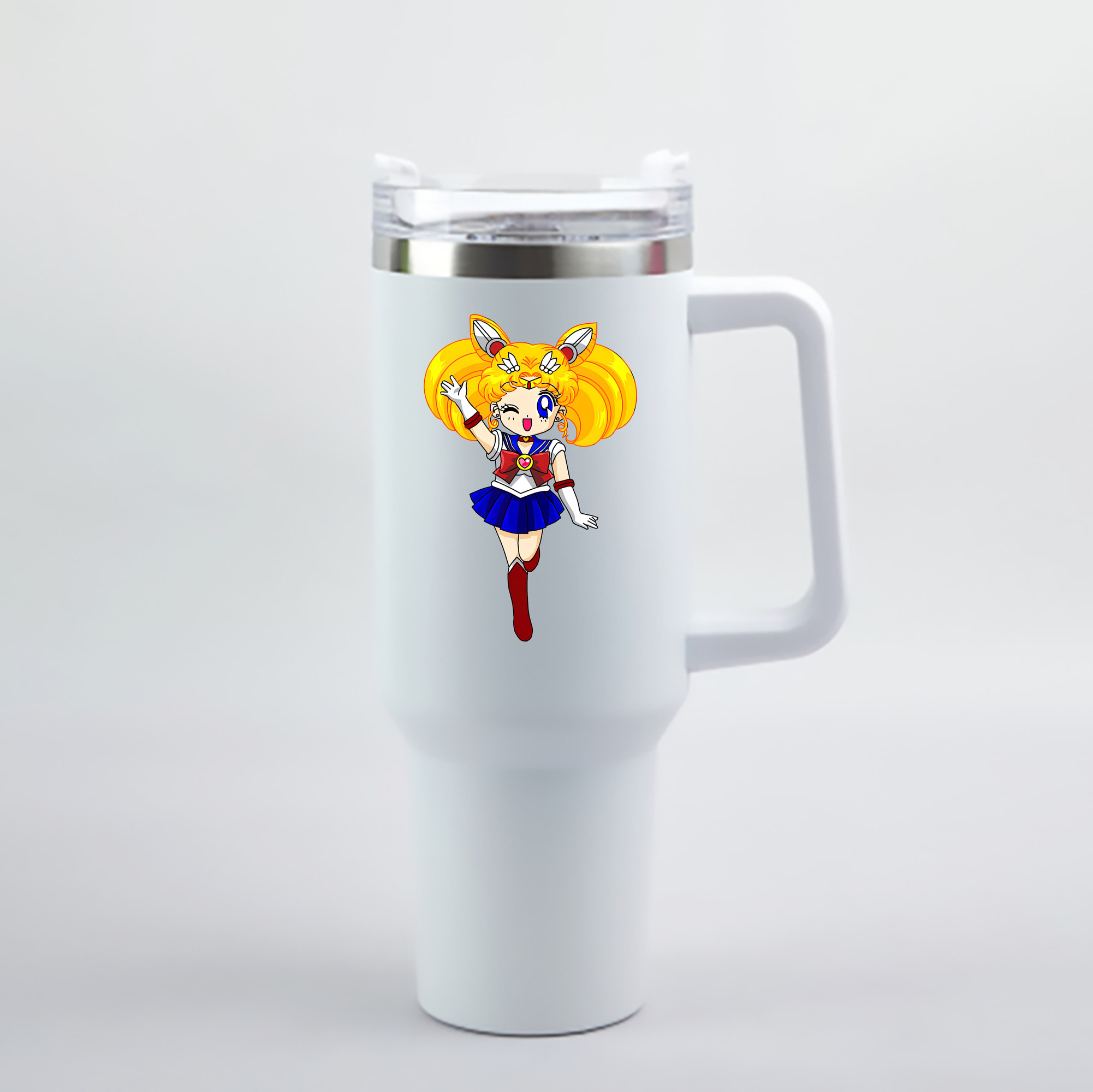 （画像用） 美少女戦士セーラームーン 月野 うさぎ つきの うさぎ Sailor Moon Tsukino Usagi 1200mL車用タンブラー - クリスタルステッカー（プラスチックストロー付き）