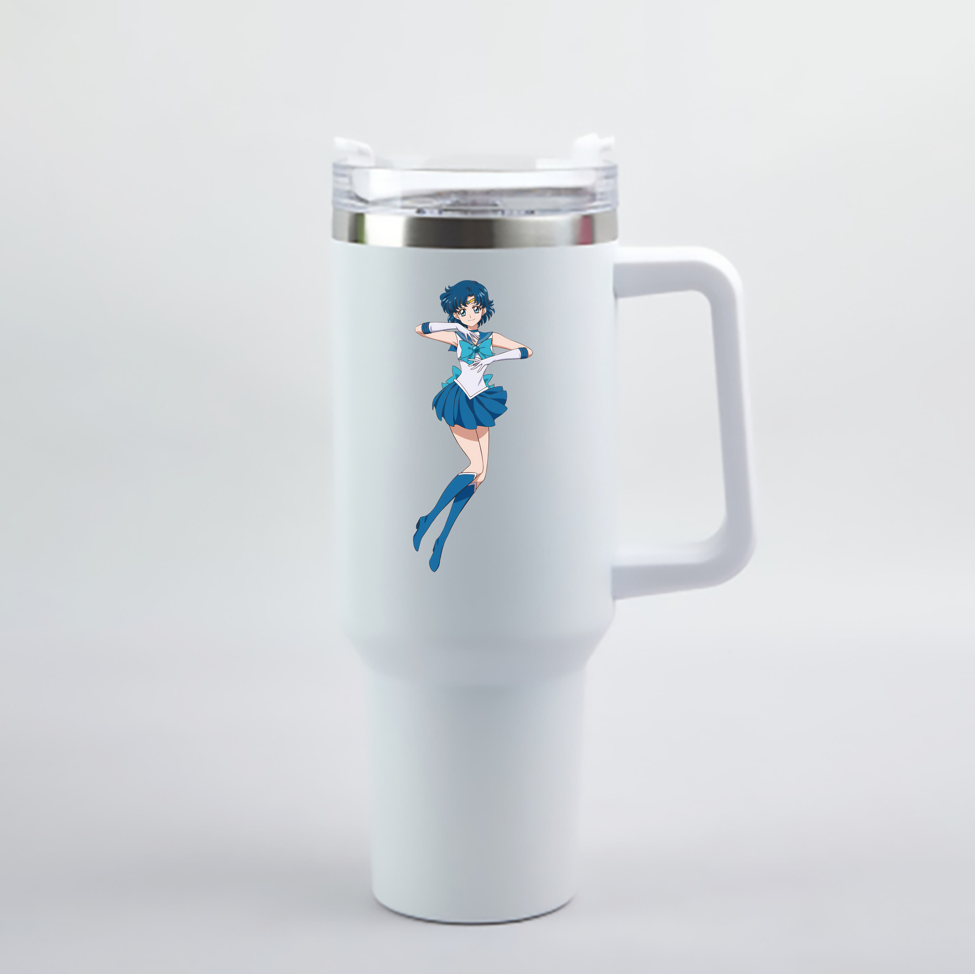 （画像用） 美少女戦士セーラームーン 水野 亜美 みずの あみ Sailor Moon Mizuno Ami 1200mL車用タンブラー - クリスタルステッカー（プラスチックストロー付き）