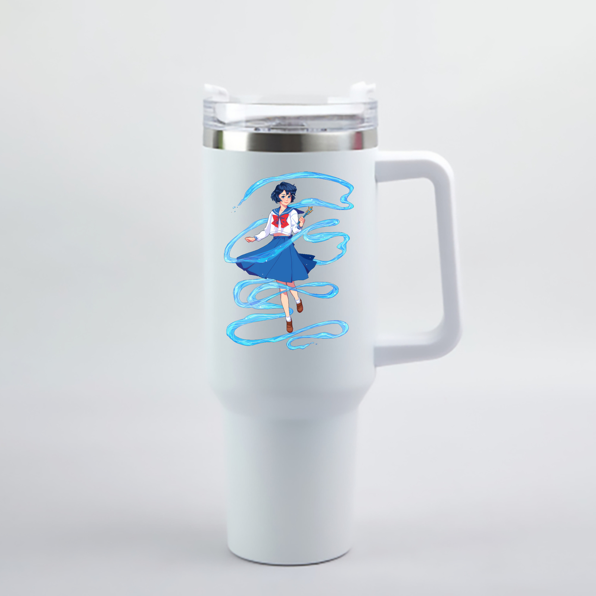 （画像用） 美少女戦士セーラームーン 水野 亜美 みずの あみ Sailor Moon Mizuno Ami 1200mL車用タンブラー - クリスタルステッカー（プラスチックストロー付き）