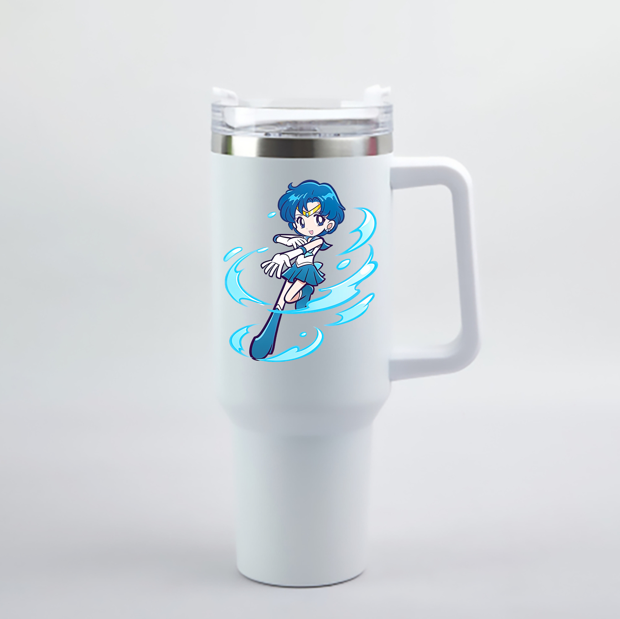 （画像用） 美少女戦士セーラームーン 水野 亜美 みずの あみ Sailor Moon Mizuno Ami 1200mL車用タンブラー - クリスタルステッカー（プラスチックストロー付き）