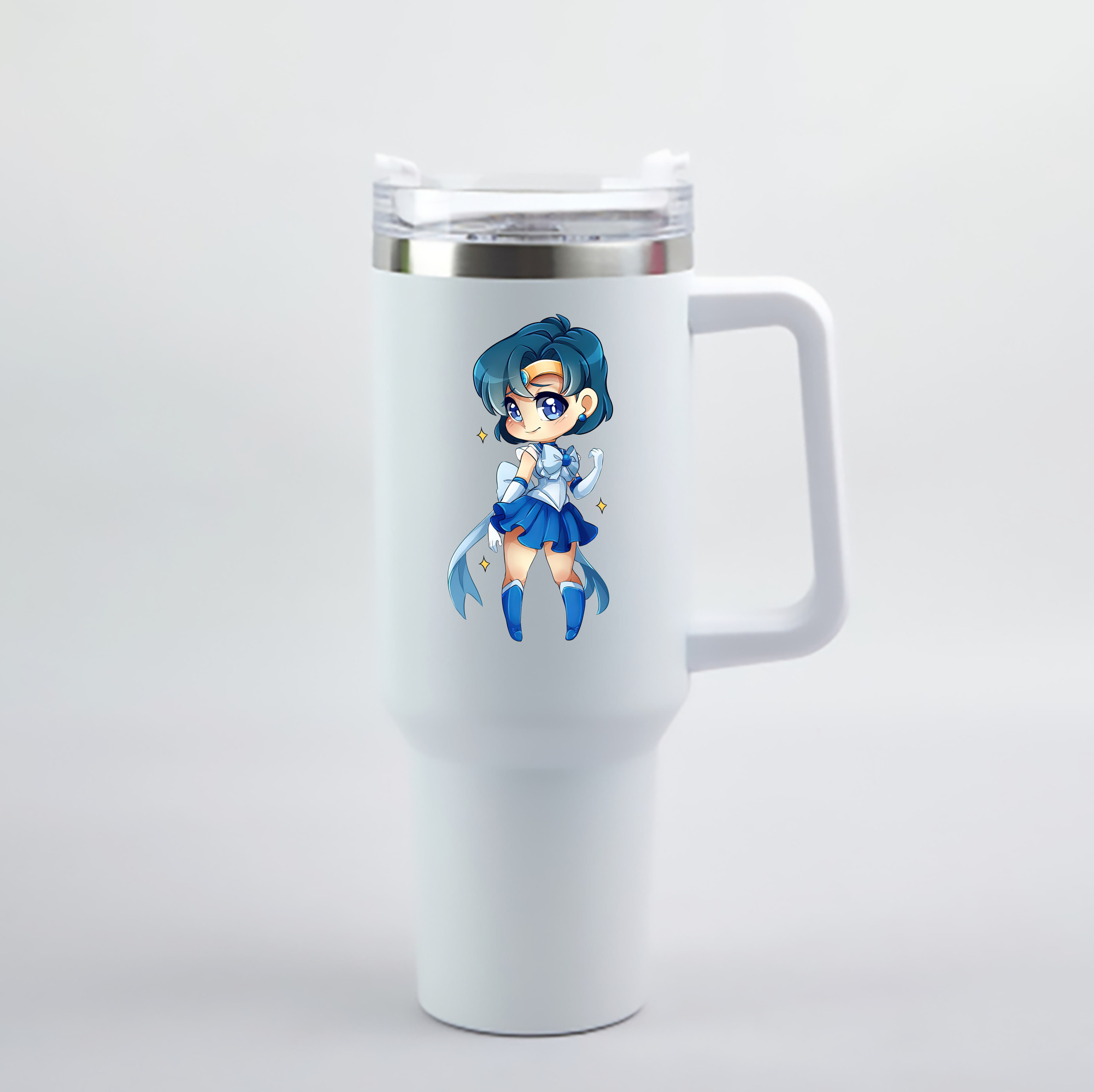 （画像用） 美少女戦士セーラームーン 水野 亜美 みずの あみ Sailor Moon Mizuno Ami 1200mL車用タンブラー - クリスタルステッカー（プラスチックストロー付き）