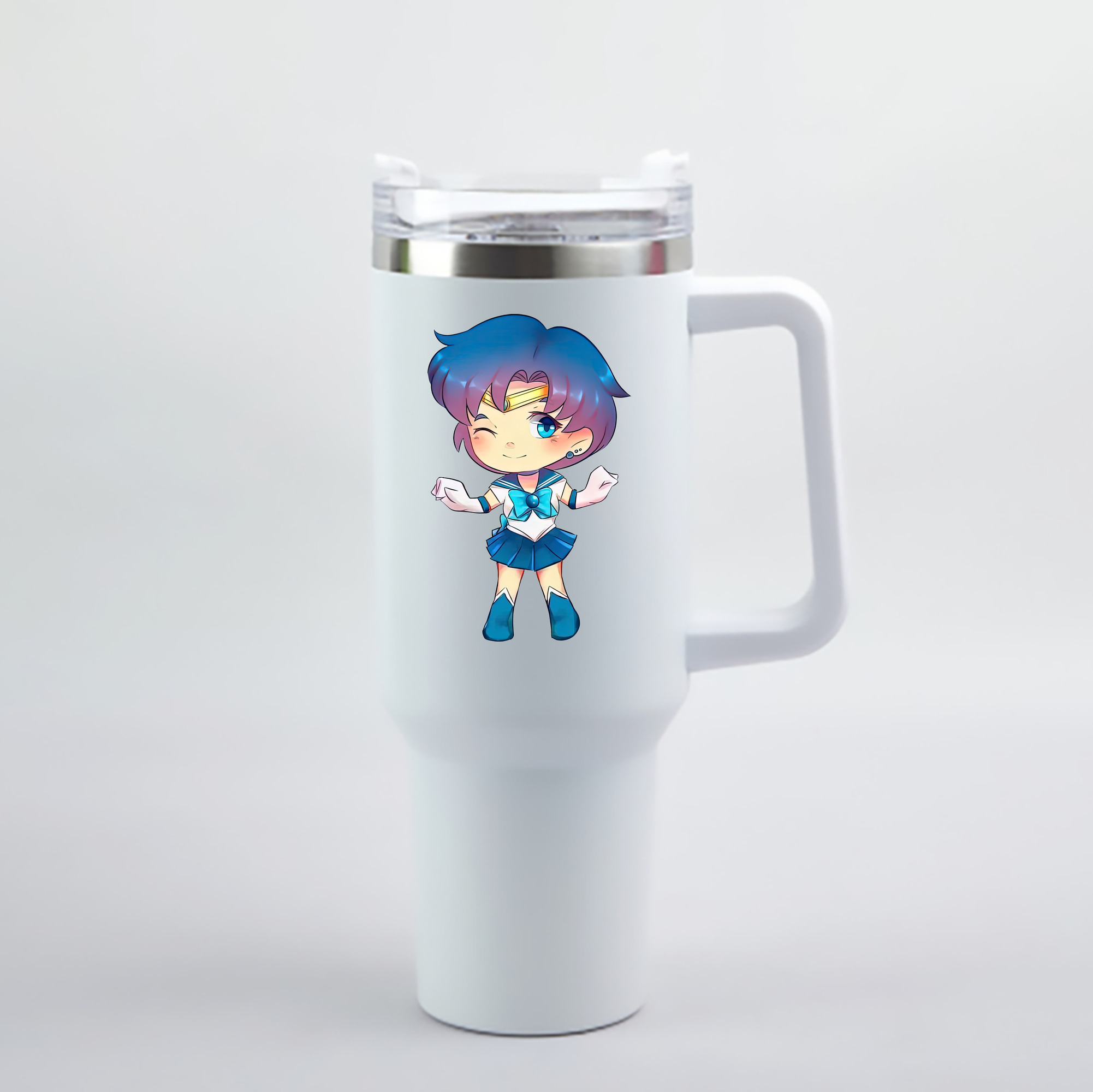 （画像用） 美少女戦士セーラームーン 水野 亜美 みずの あみ Sailor Moon Mizuno Ami 1200mL車用タンブラー - クリスタルステッカー（プラスチックストロー付き）