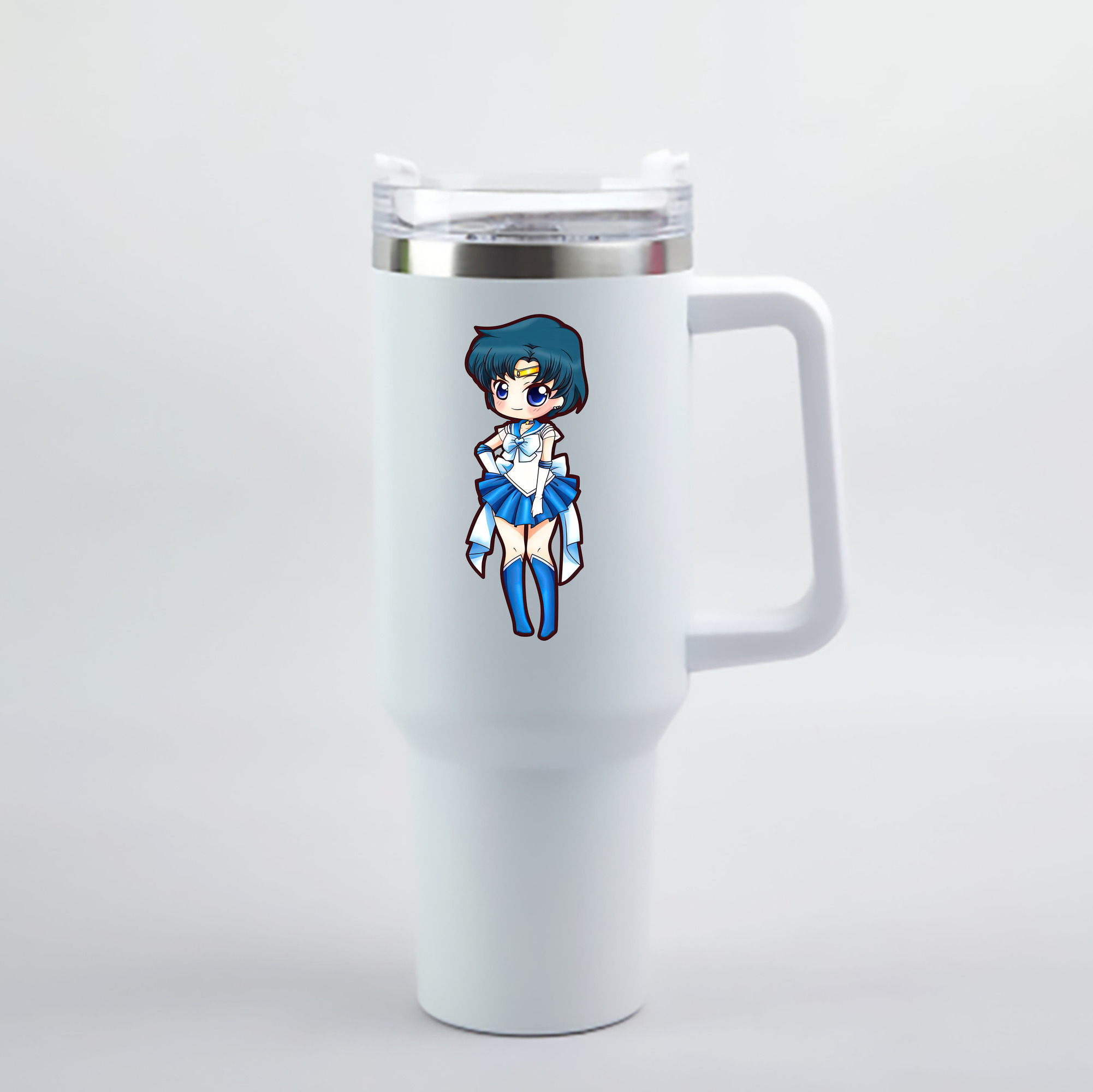 （画像用） 美少女戦士セーラームーン 水野 亜美 みずの あみ Sailor Moon Mizuno Ami 1200mL車用タンブラー - クリスタルステッカー（プラスチックストロー付き）
