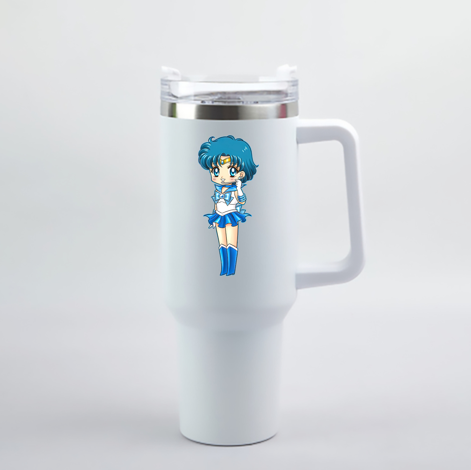（画像用） 美少女戦士セーラームーン 水野 亜美 みずの あみ Sailor Moon Mizuno Ami 1200mL車用タンブラー - クリスタルステッカー（プラスチックストロー付き）