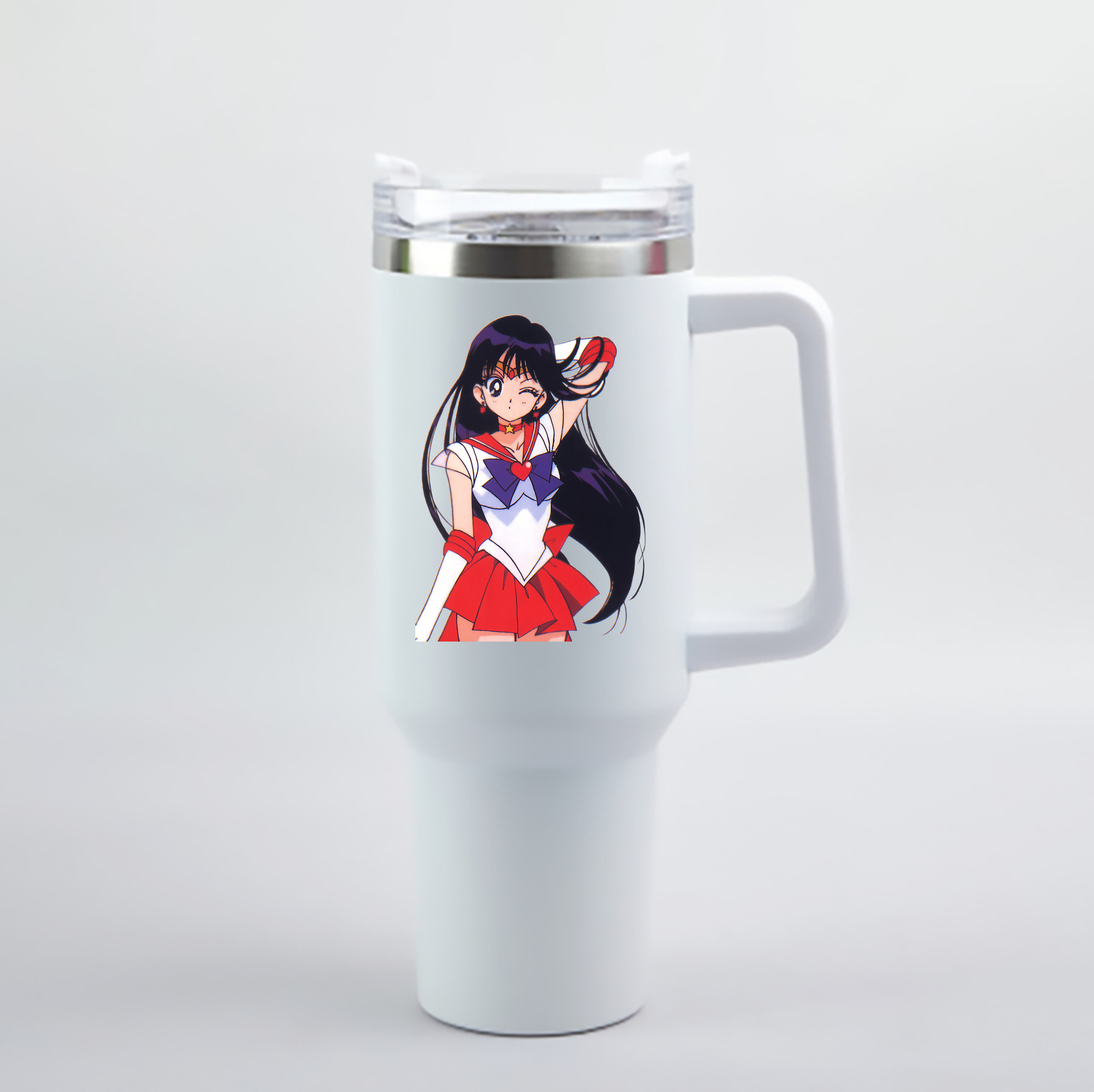 （画像用） 美少女戦士セーラームーン 火野レイ ひの レイ Sailor Moon Hino Rei （セーラーマーズ,Sailor Mars） 1200mL車用タンブラー - クリスタルステッカー（プラスチックストロー付き）