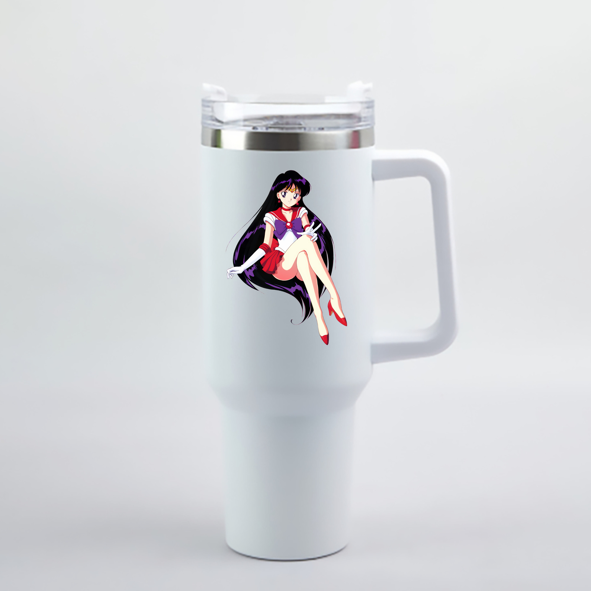 （画像用） 美少女戦士セーラームーン 火野レイ ひの レイ Sailor Moon Hino Rei （セーラーマーズ,Sailor Mars） 1200mL車用タンブラー - クリスタルステッカー（プラスチックストロー付き）