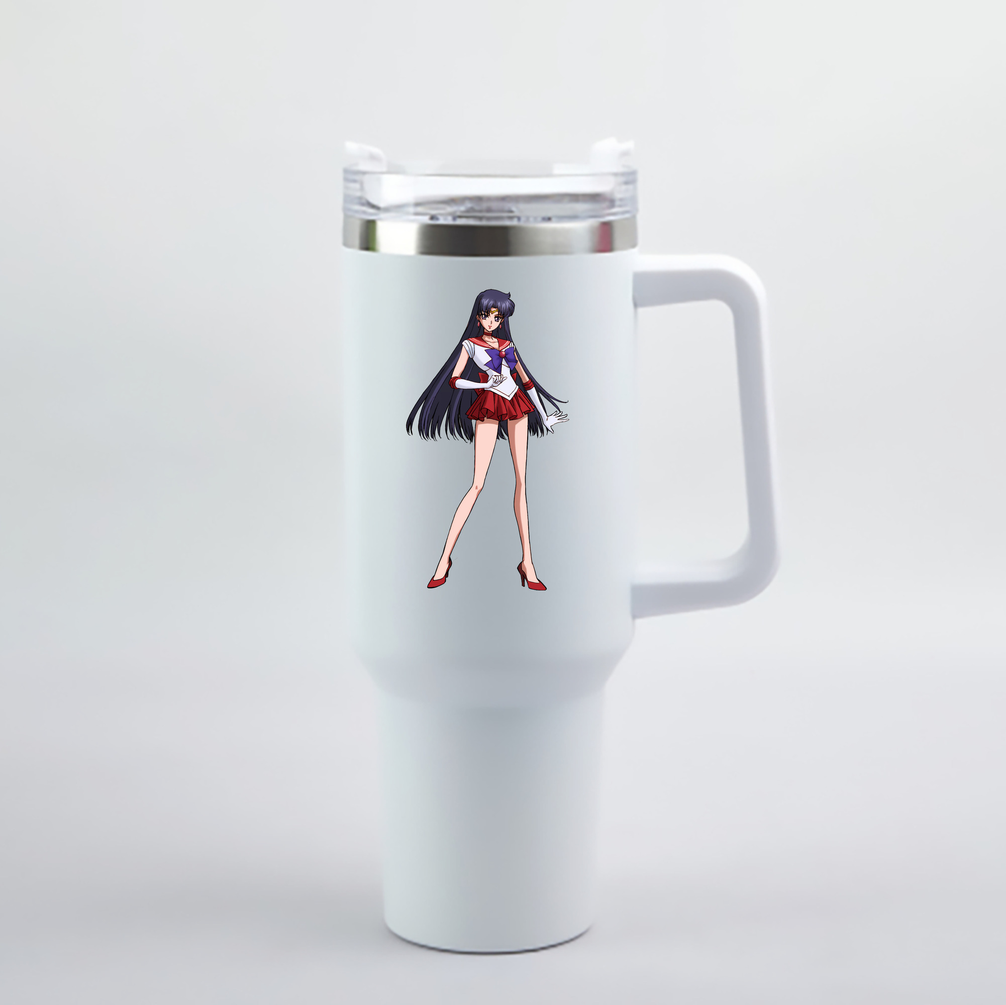 （画像用） 美少女戦士セーラームーン 火野レイ ひの レイ Sailor Moon Hino Rei （セーラーマーズ,Sailor Mars） 1200mL車用タンブラー - クリスタルステッカー（プラスチックストロー付き）