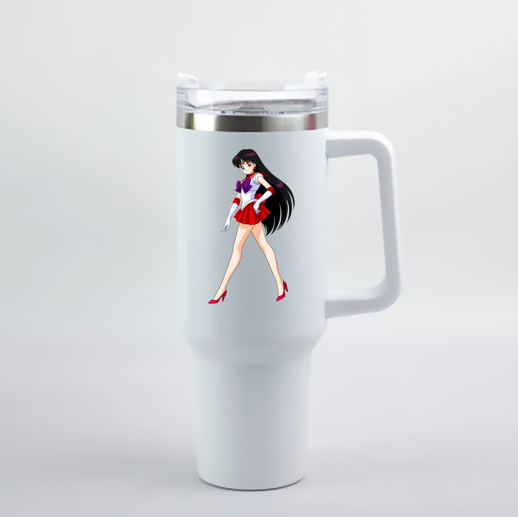 （画像用） 美少女戦士セーラームーン 火野レイ ひの レイ Sailor Moon Hino Rei （セーラーマーズ,Sailor Mars） 1200mL車用タンブラー - クリスタルステッカー（プラスチックストロー付き）