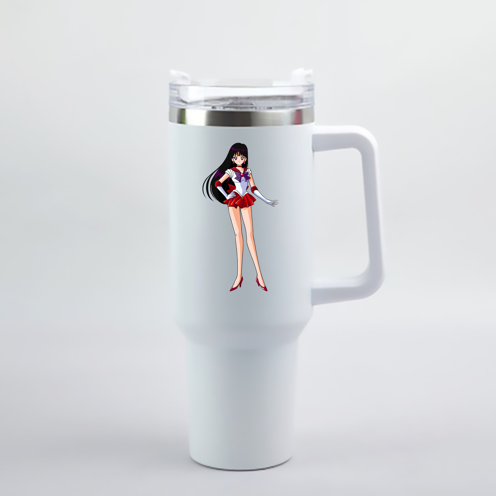 （画像用） 美少女戦士セーラームーン 火野レイ ひの レイ Sailor Moon Hino Rei （セーラーマーズ,Sailor Mars） 1200mL車用タンブラー - クリスタルステッカー（プラスチックストロー付き）