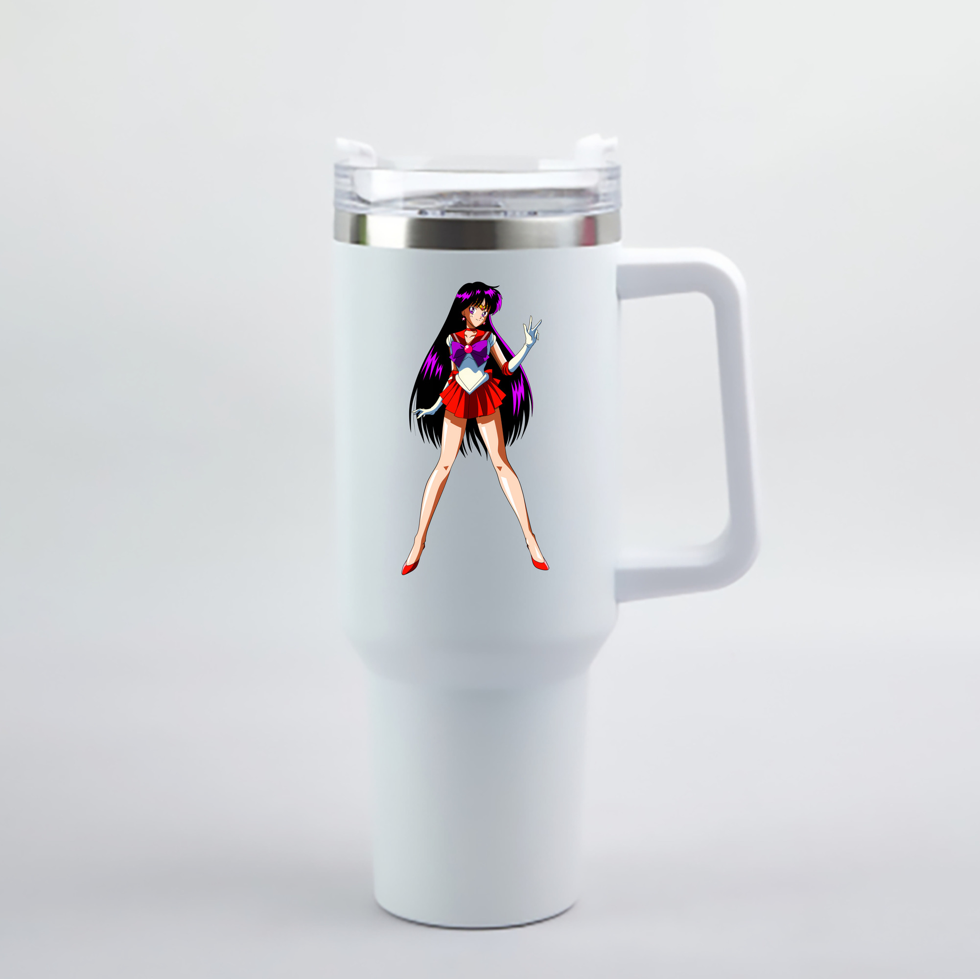 （画像用） 美少女戦士セーラームーン 火野レイ ひの レイ Sailor Moon Hino Rei （セーラーマーズ,Sailor Mars） 1200mL車用タンブラー - クリスタルステッカー（プラスチックストロー付き）
