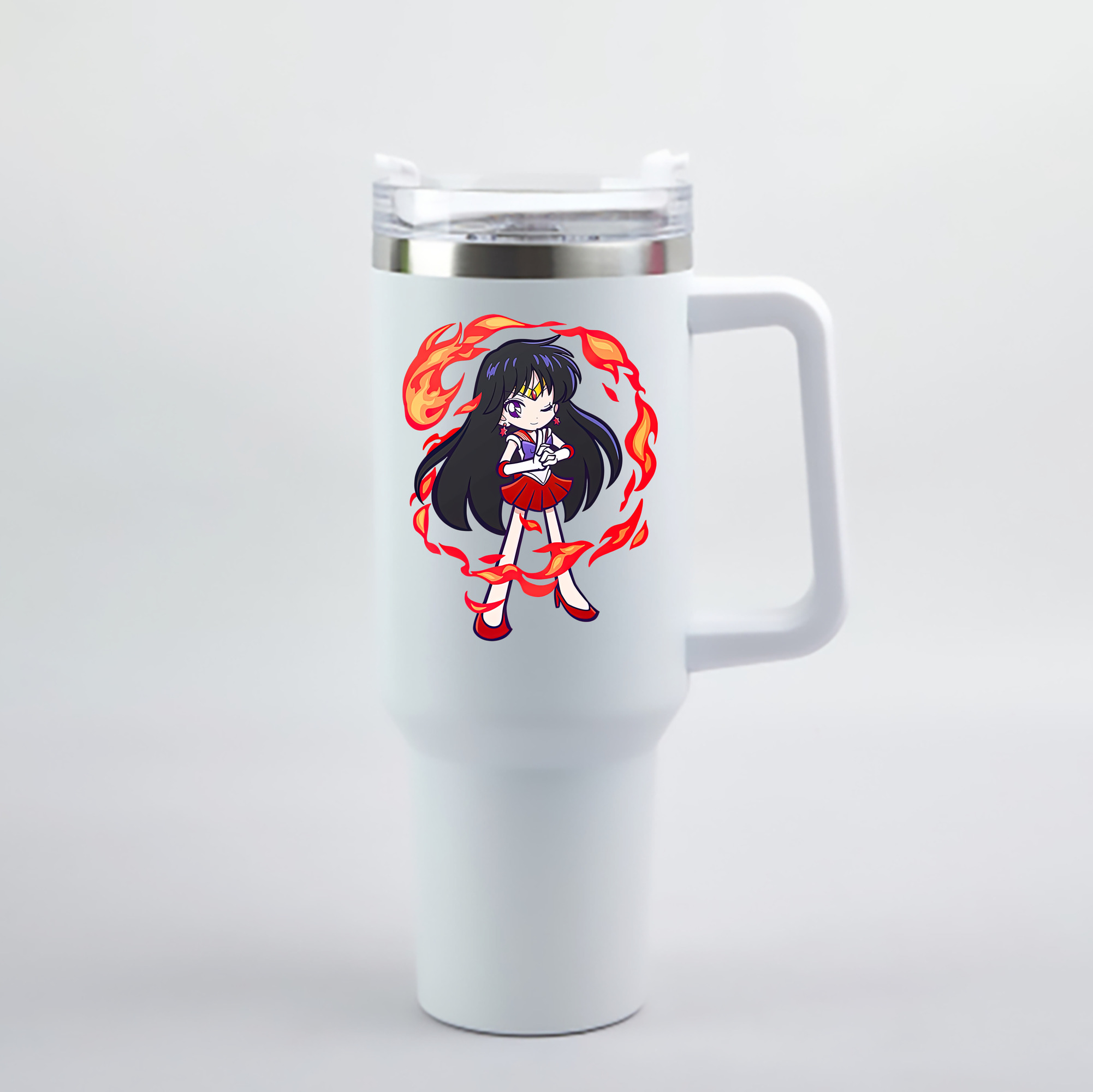 （画像用） 美少女戦士セーラームーン 火野レイ ひの レイ Sailor Moon Hino Rei （セーラーマーズ,Sailor Mars） 1200mL車用タンブラー - クリスタルステッカー（プラスチックストロー付き）