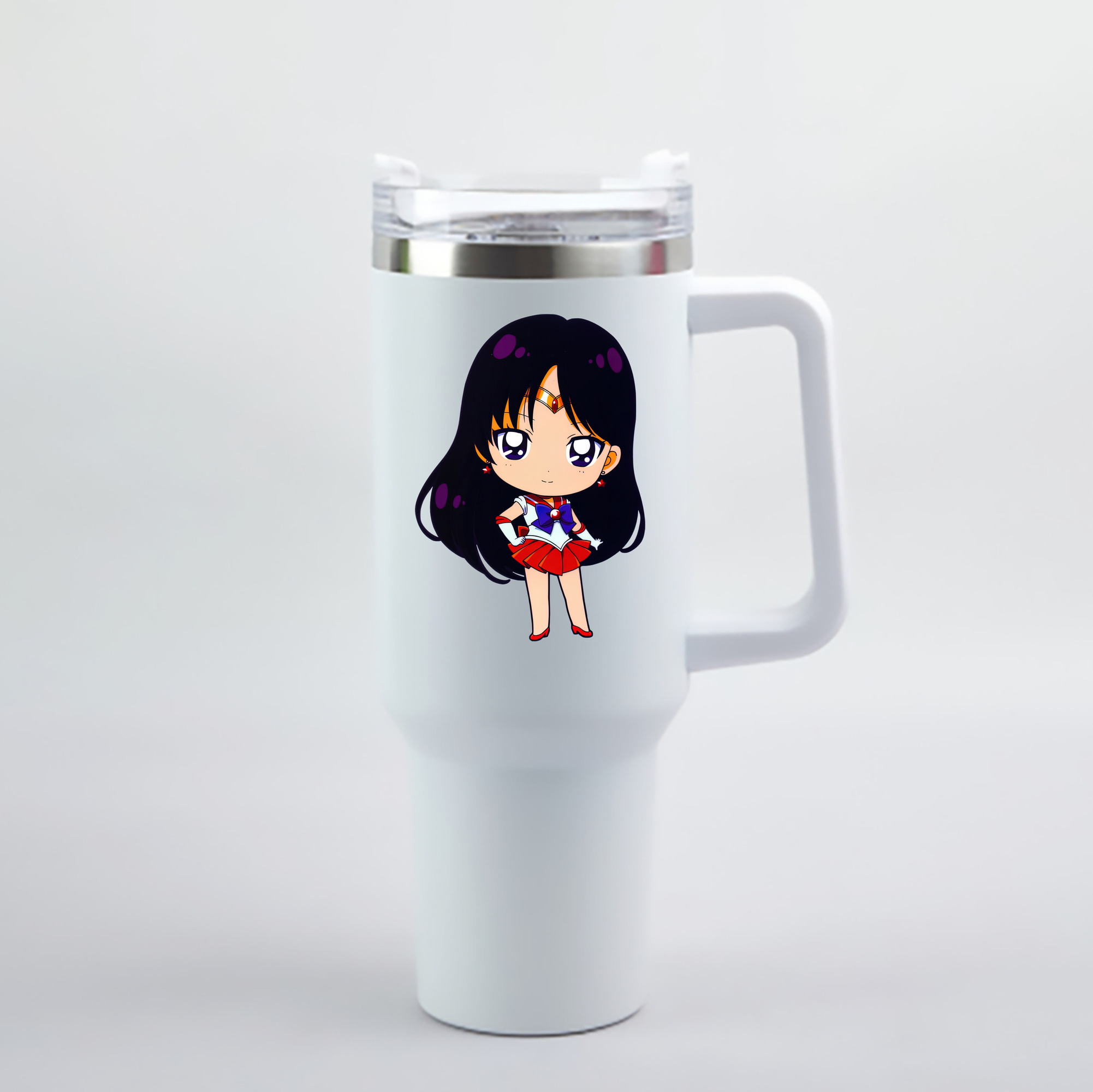 （画像用） 美少女戦士セーラームーン 火野レイ ひの レイ Sailor Moon Hino Rei （セーラーマーズ,Sailor Mars） 1200mL車用タンブラー - クリスタルステッカー（プラスチックストロー付き）