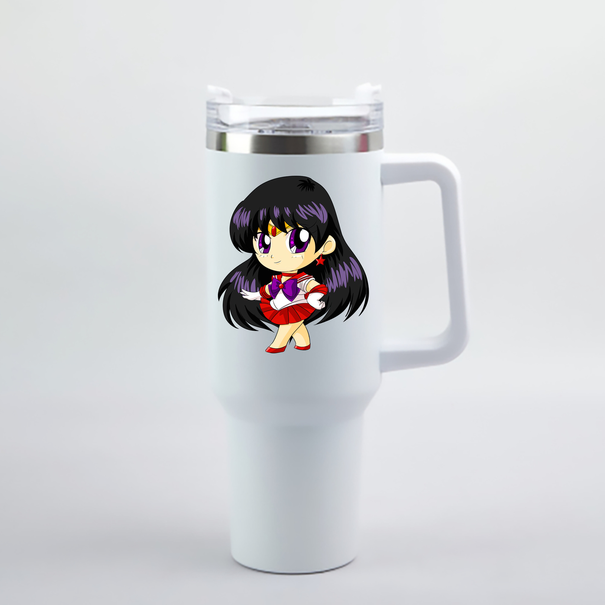 （画像用） 美少女戦士セーラームーン 火野レイ ひの レイ Sailor Moon Hino Rei （セーラーマーズ,Sailor Mars） 1200mL車用タンブラー - クリスタルステッカー（プラスチックストロー付き）