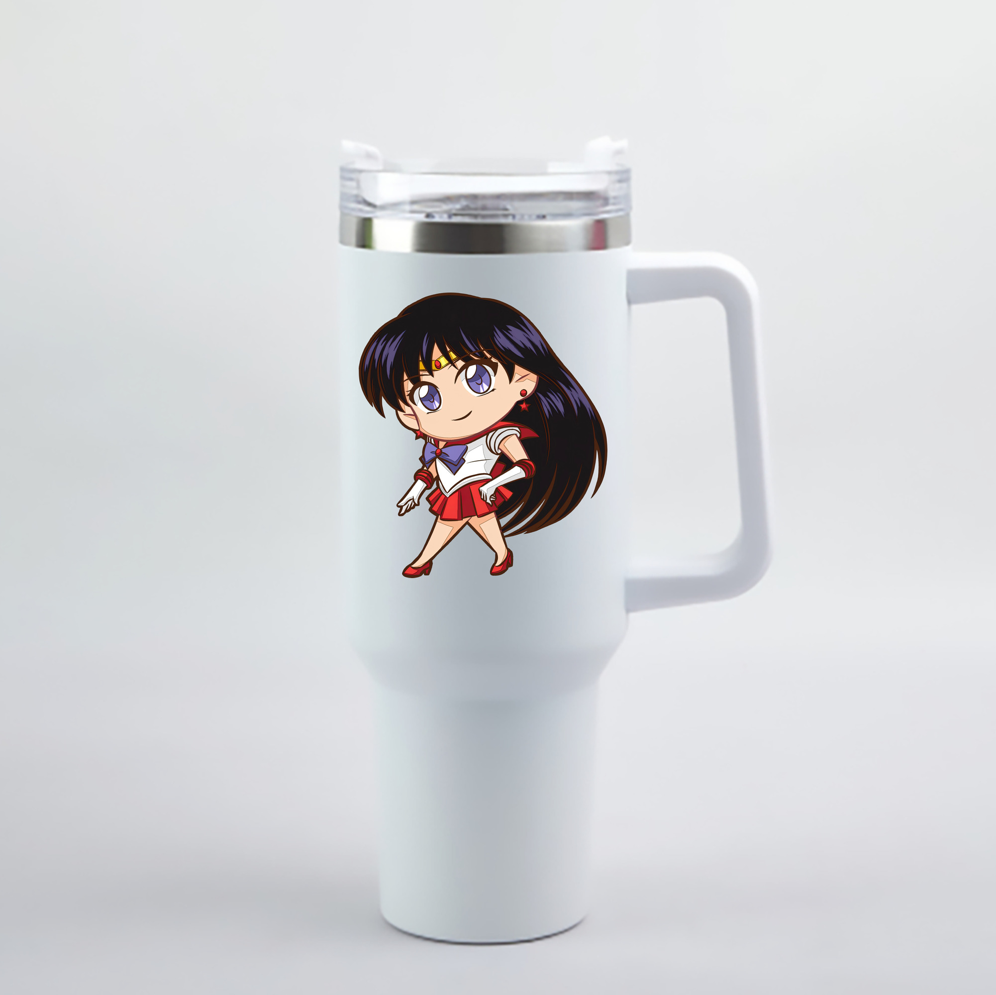 （画像用） 美少女戦士セーラームーン 火野レイ ひの レイ Sailor Moon Hino Rei （セーラーマーズ,Sailor Mars） 1200mL車用タンブラー - クリスタルステッカー（プラスチックストロー付き）