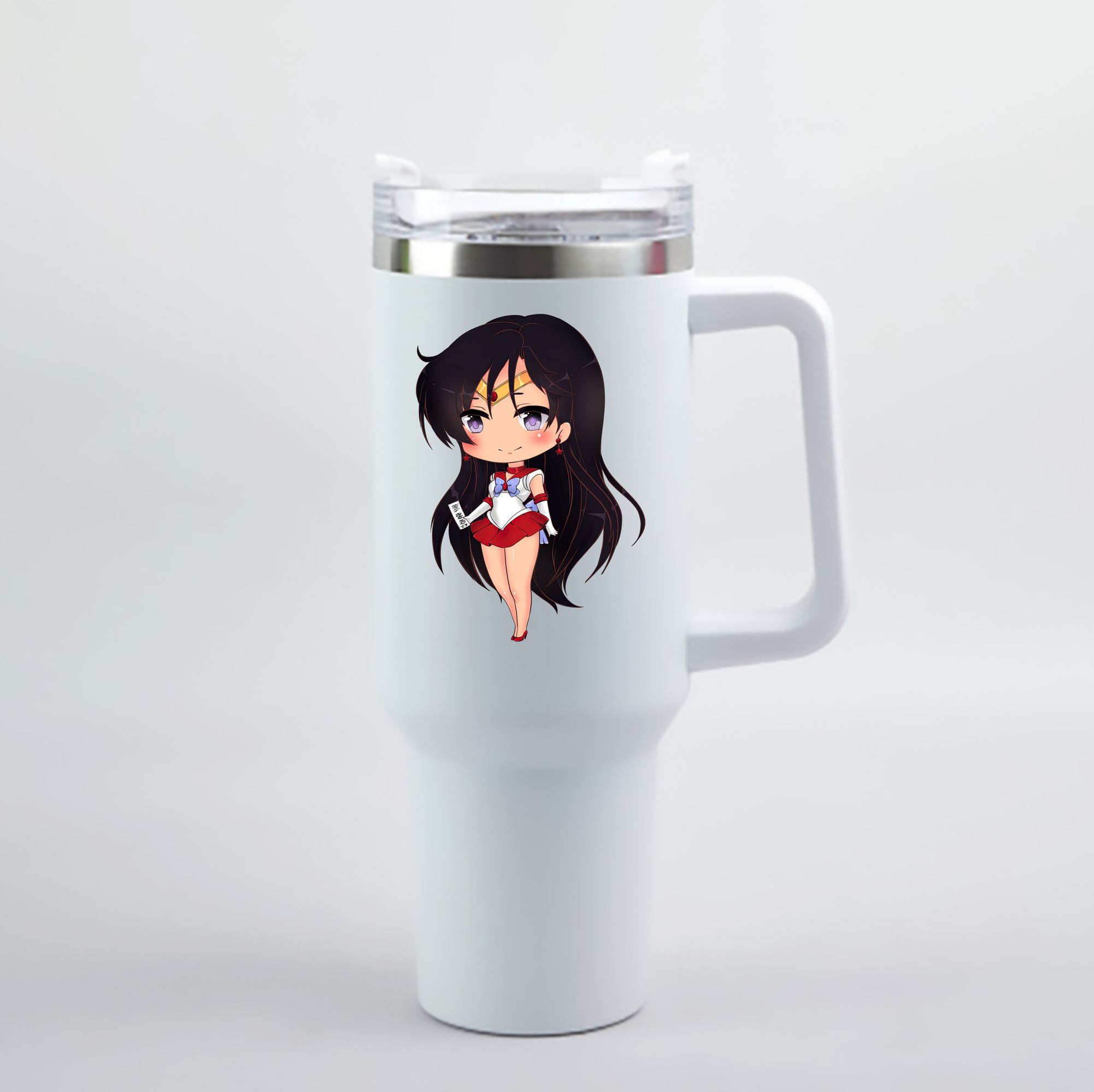 （画像用） 美少女戦士セーラームーン 火野レイ ひの レイ Sailor Moon Hino Rei （セーラーマーズ,Sailor Mars） 1200mL車用タンブラー - クリスタルステッカー（プラスチックストロー付き）