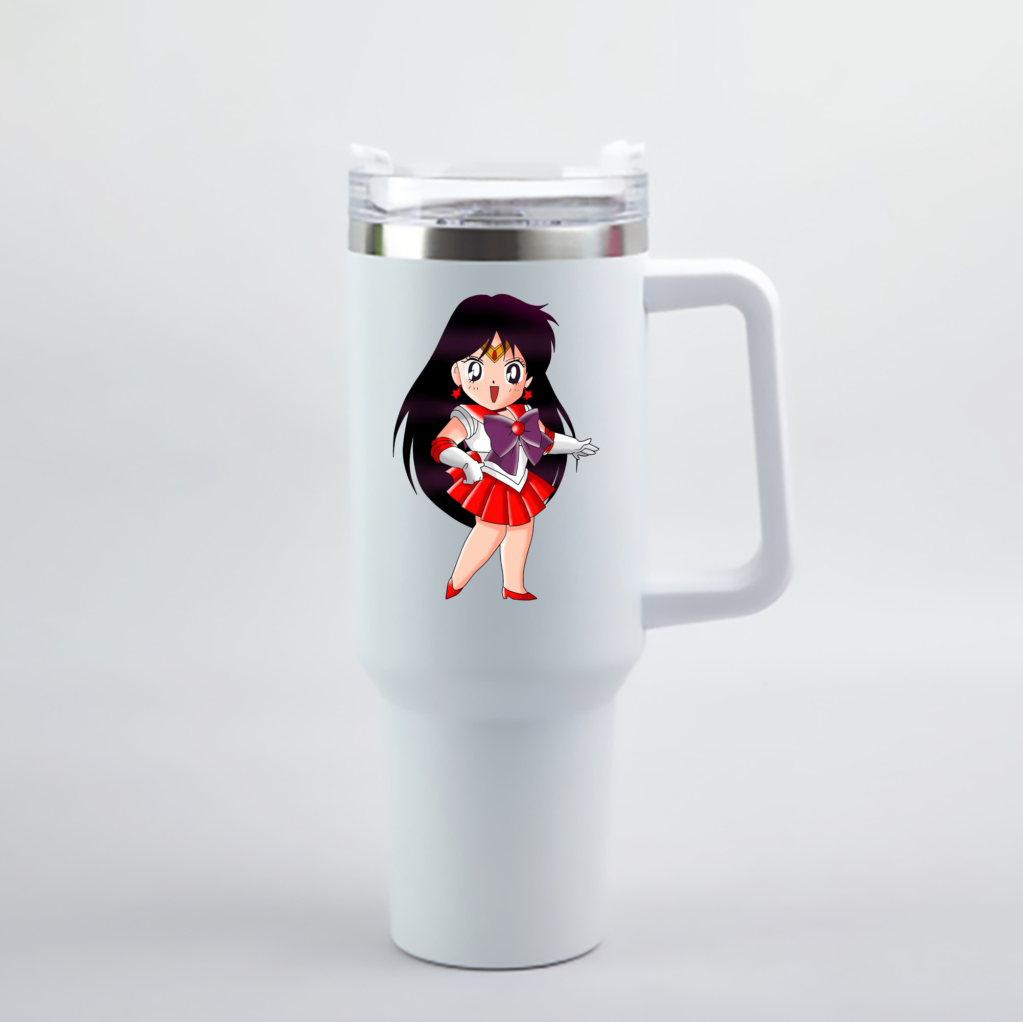 （画像用） 美少女戦士セーラームーン 火野レイ ひの レイ Sailor Moon Hino Rei （セーラーマーズ,Sailor Mars） 1200mL車用タンブラー - クリスタルステッカー（プラスチックストロー付き）