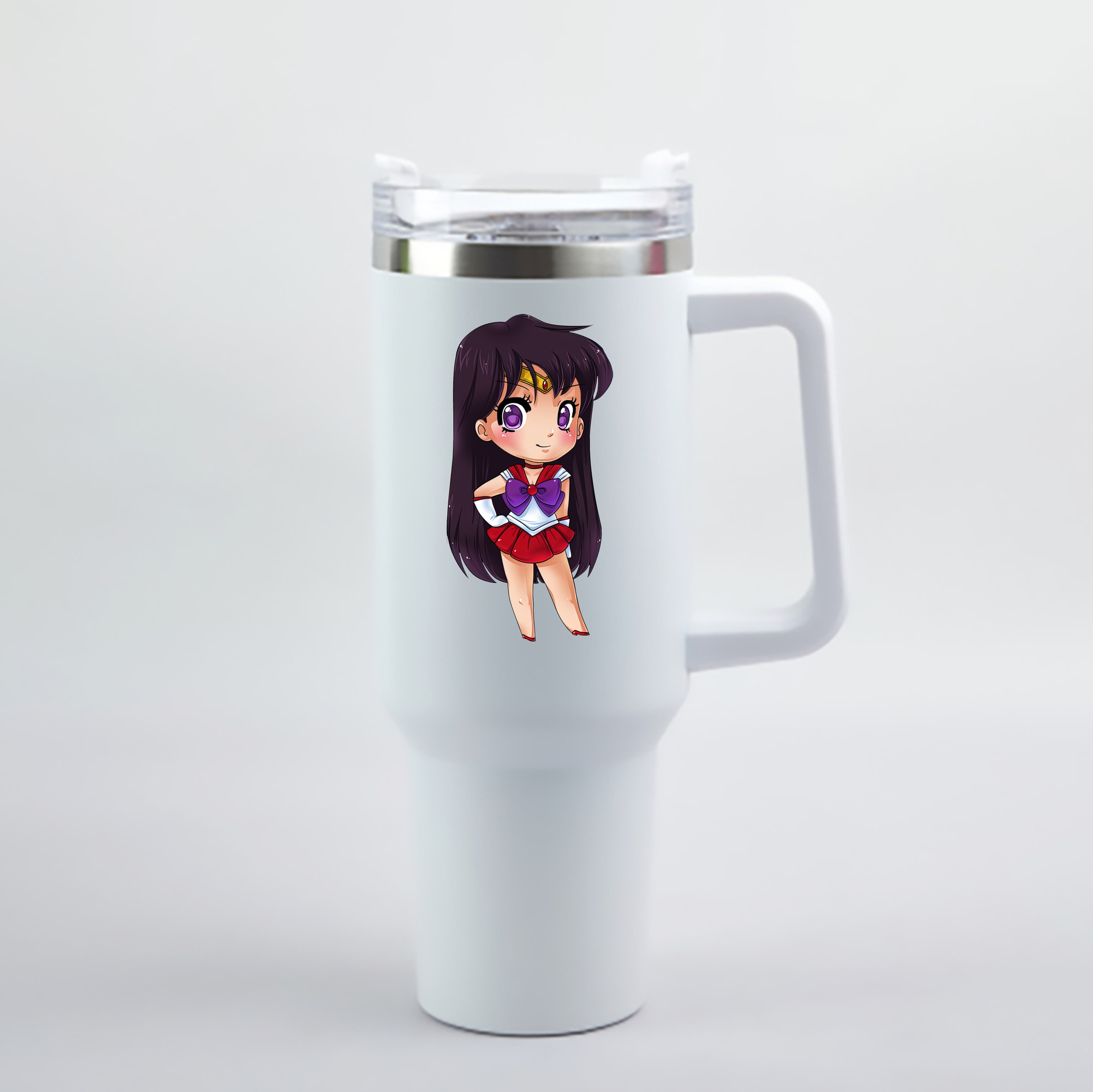 （画像用） 美少女戦士セーラームーン 火野レイ ひの レイ Sailor Moon Hino Rei （セーラーマーズ,Sailor Mars） 1200mL車用タンブラー - クリスタルステッカー（プラスチックストロー付き）