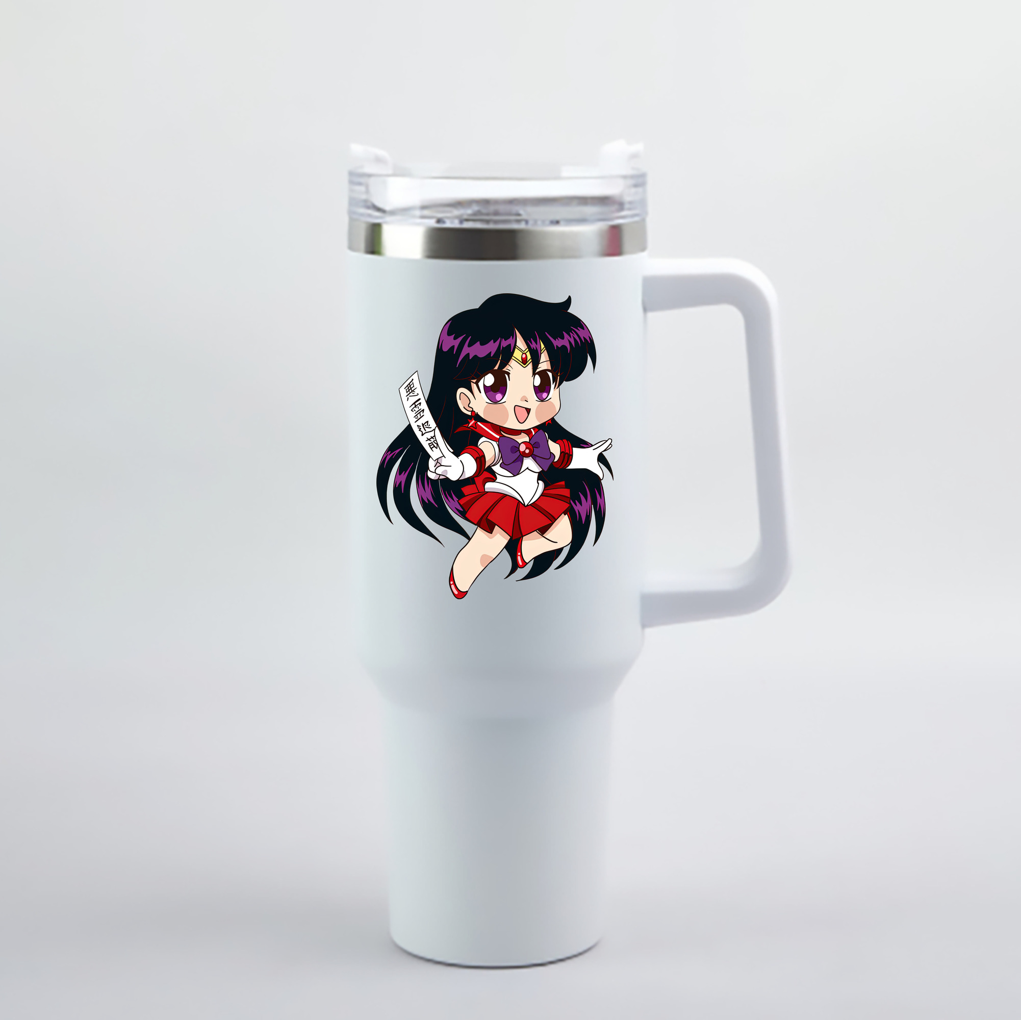 （画像用） 美少女戦士セーラームーン 火野レイ ひの レイ Sailor Moon Hino Rei （セーラーマーズ,Sailor Mars） 1200mL車用タンブラー - クリスタルステッカー（プラスチックストロー付き）