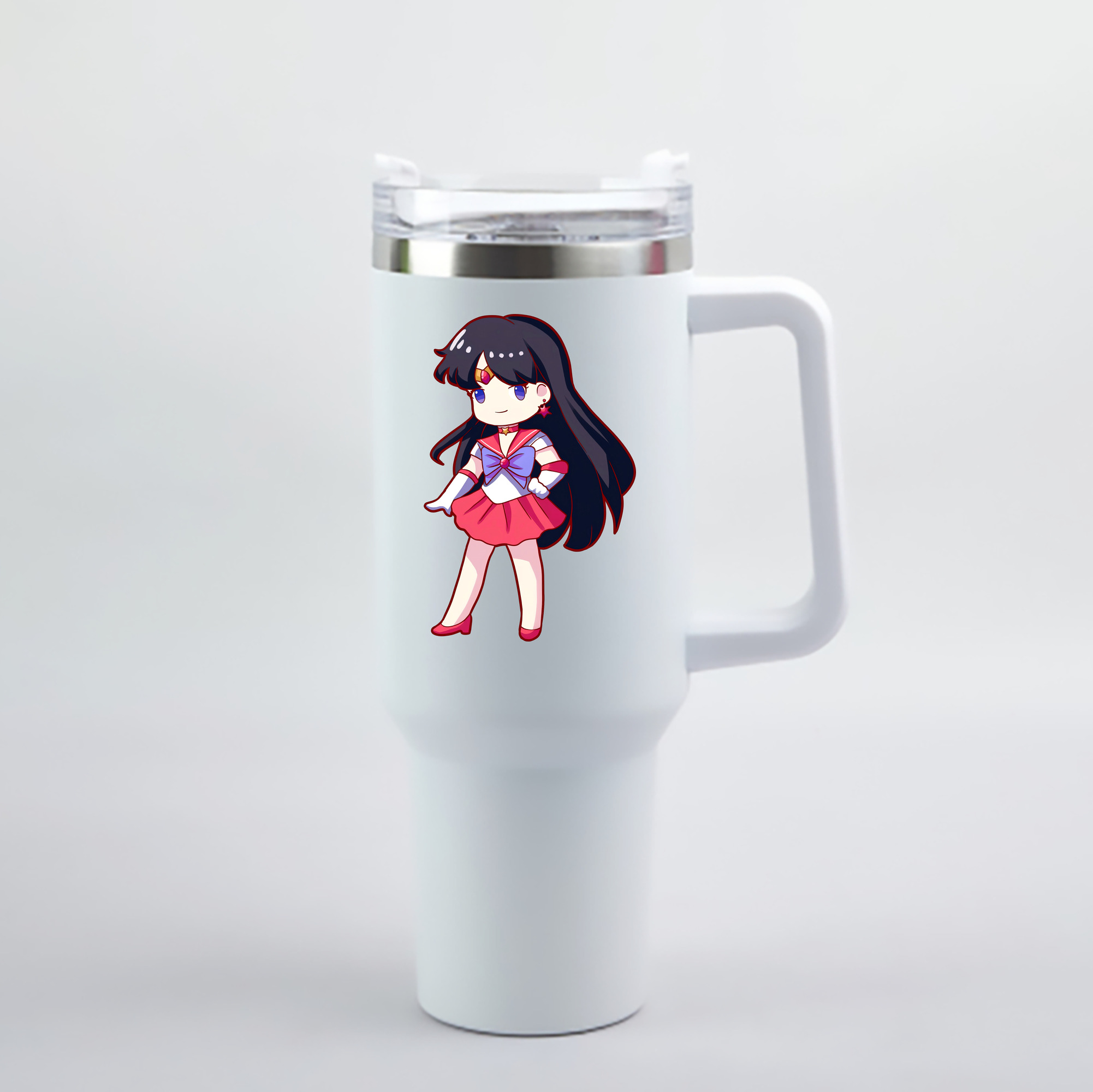 （画像用） 美少女戦士セーラームーン 火野レイ ひの レイ Sailor Moon Hino Rei （セーラーマーズ,Sailor Mars） 1200mL車用タンブラー - クリスタルステッカー（プラスチックストロー付き）