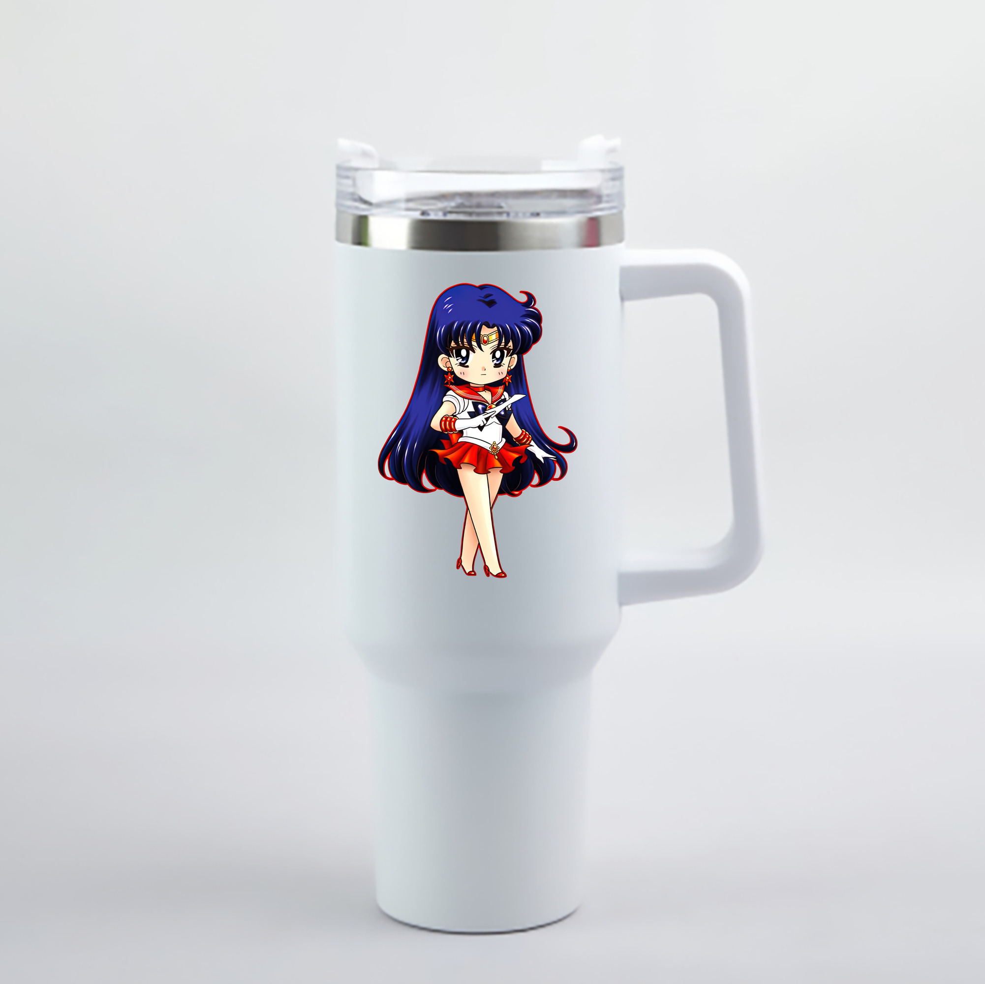 （画像用） 美少女戦士セーラームーン 火野レイ ひの レイ Sailor Moon Hino Rei （セーラーマーズ,Sailor Mars） 1200mL車用タンブラー - クリスタルステッカー（プラスチックストロー付き）