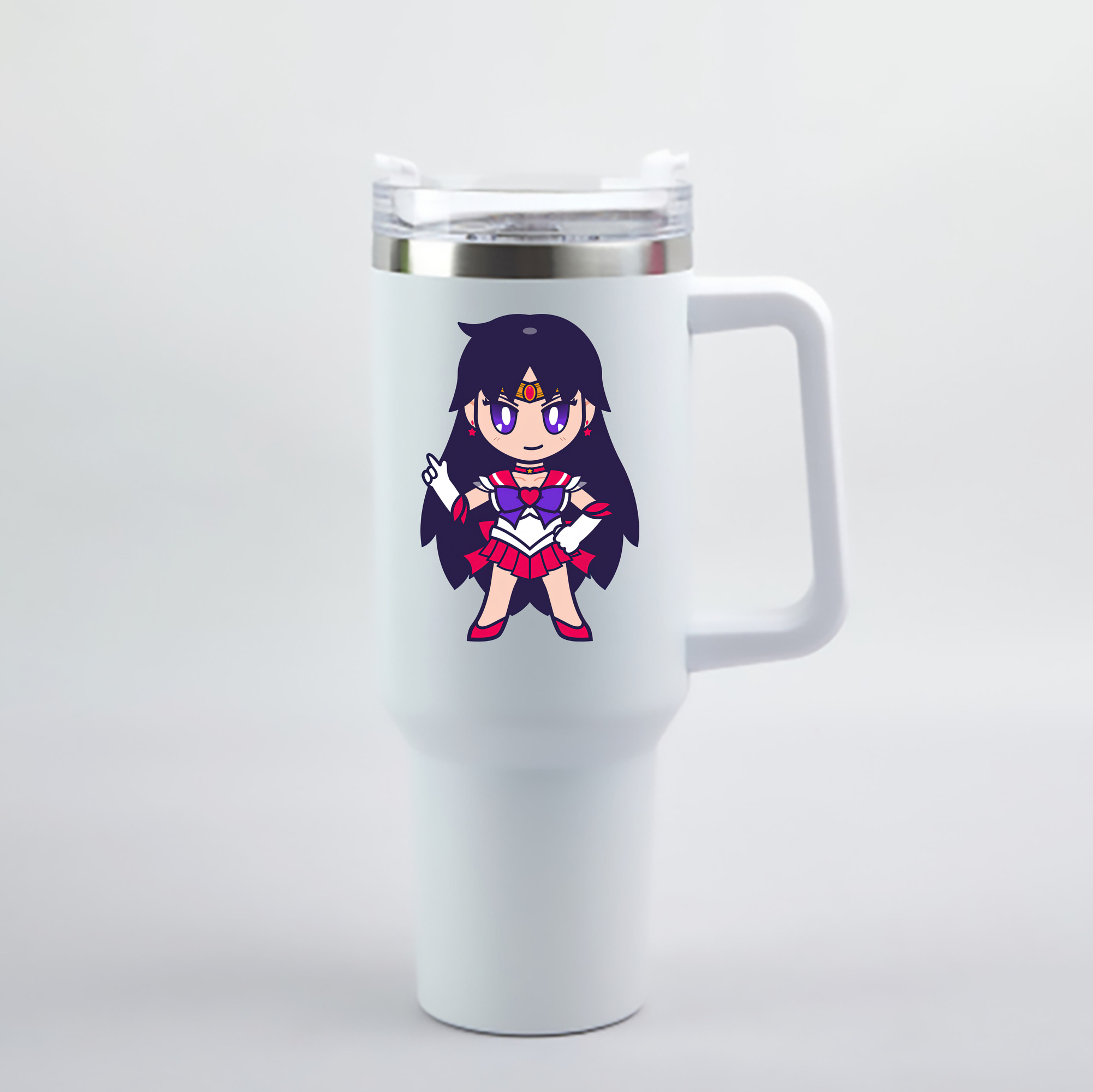 （画像用） 美少女戦士セーラームーン 火野レイ ひの レイ Sailor Moon Hino Rei （セーラーマーズ,Sailor Mars） 1200mL車用タンブラー - クリスタルステッカー（プラスチックストロー付き）