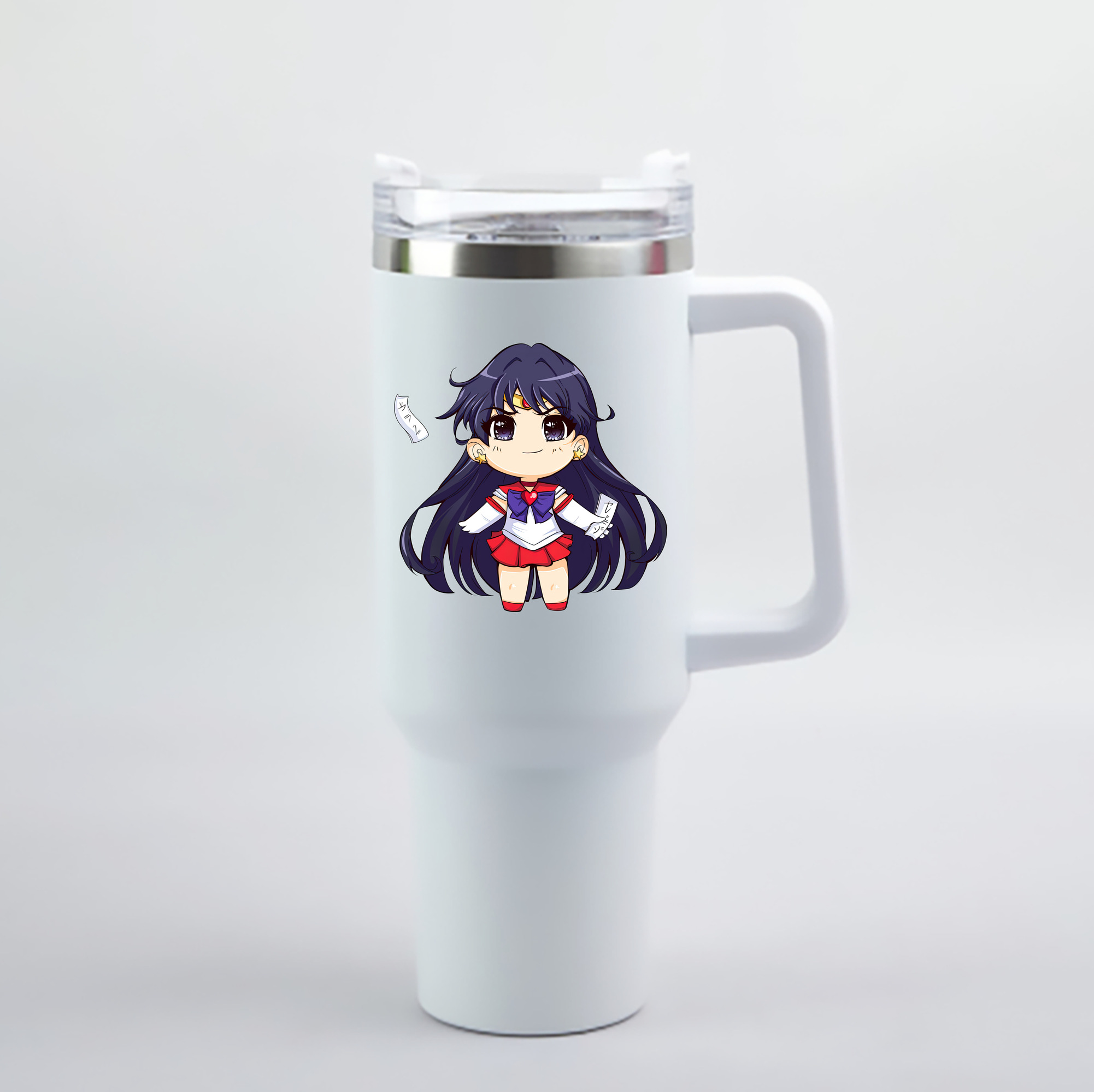 （画像用） 美少女戦士セーラームーン 火野レイ ひの レイ Sailor Moon Hino Rei （セーラーマーズ,Sailor Mars） 1200mL車用タンブラー - クリスタルステッカー（プラスチックストロー付き）