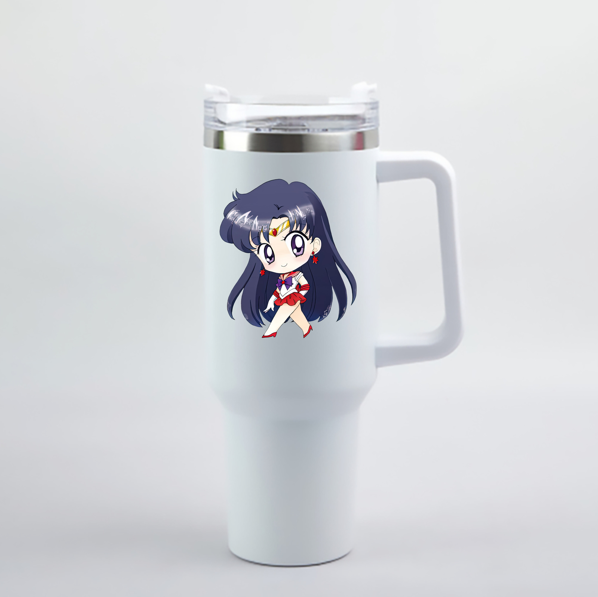 （画像用） 美少女戦士セーラームーン 火野レイ ひの レイ Sailor Moon Hino Rei （セーラーマーズ,Sailor Mars） 1200mL車用タンブラー - クリスタルステッカー（プラスチックストロー付き）