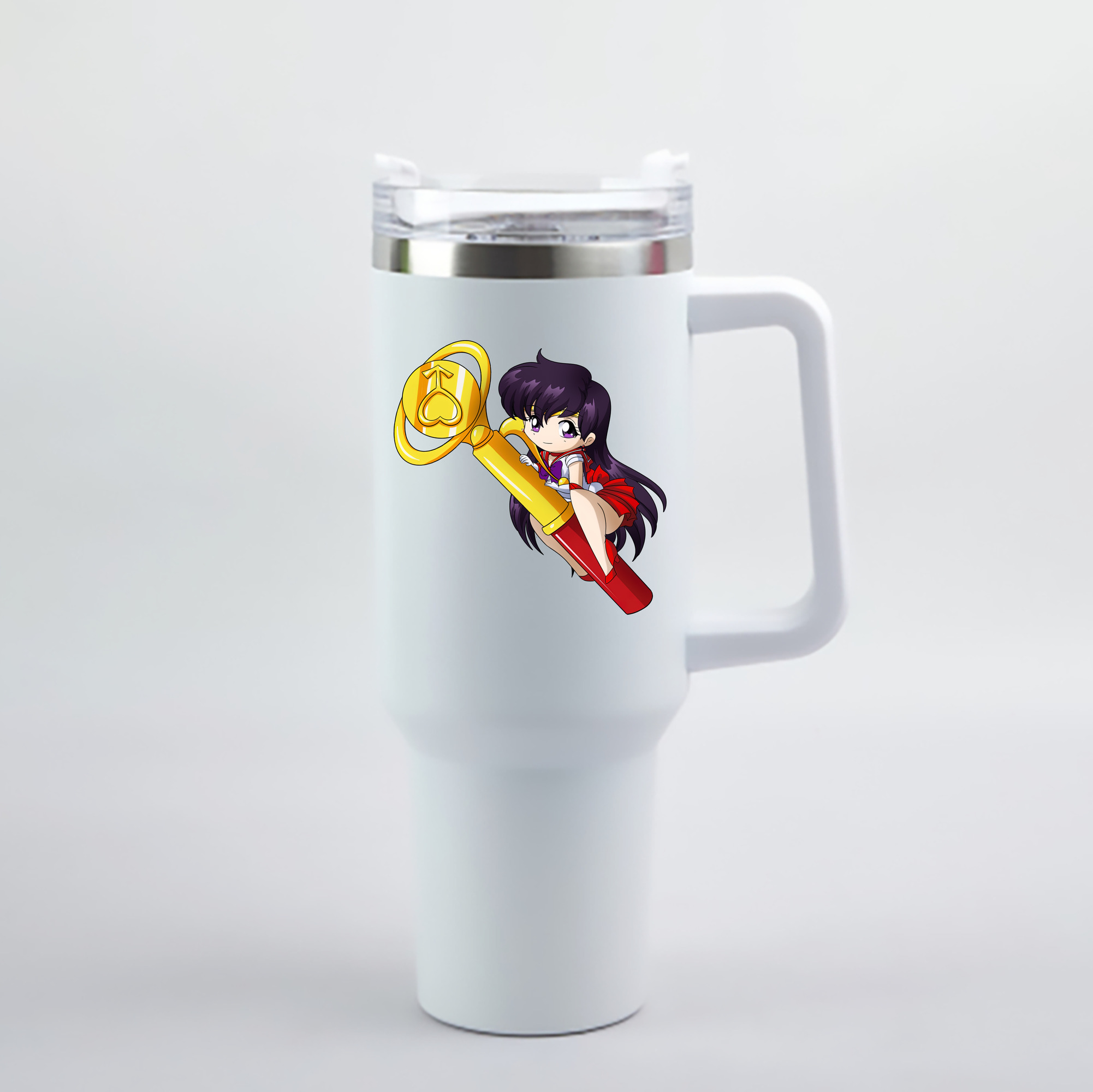 （画像用） 美少女戦士セーラームーン 火野レイ ひの レイ Sailor Moon Hino Rei （セーラーマーズ,Sailor Mars） 1200mL車用タンブラー - クリスタルステッカー（プラスチックストロー付き）
