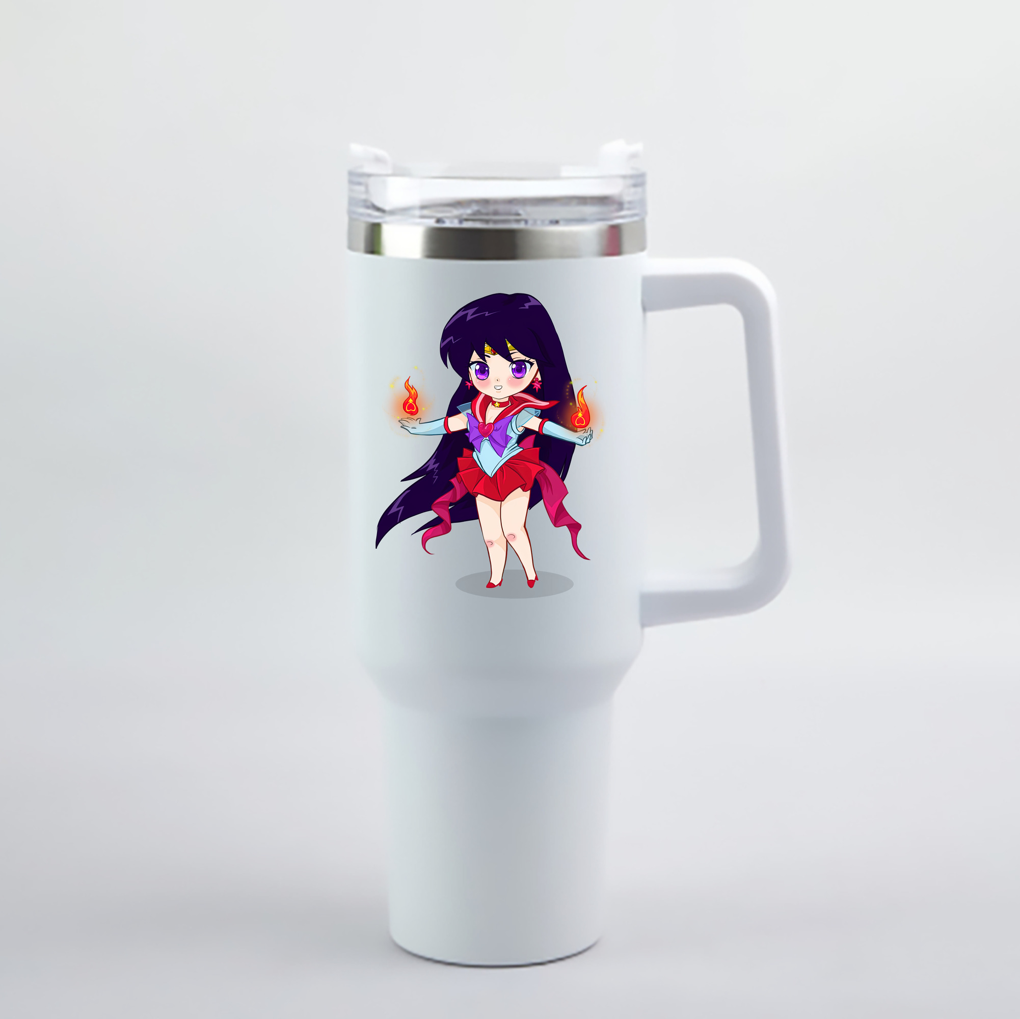 （画像用） 美少女戦士セーラームーン 火野レイ ひの レイ Sailor Moon Hino Rei （セーラーマーズ,Sailor Mars） 1200mL車用タンブラー - クリスタルステッカー（プラスチックストロー付き）