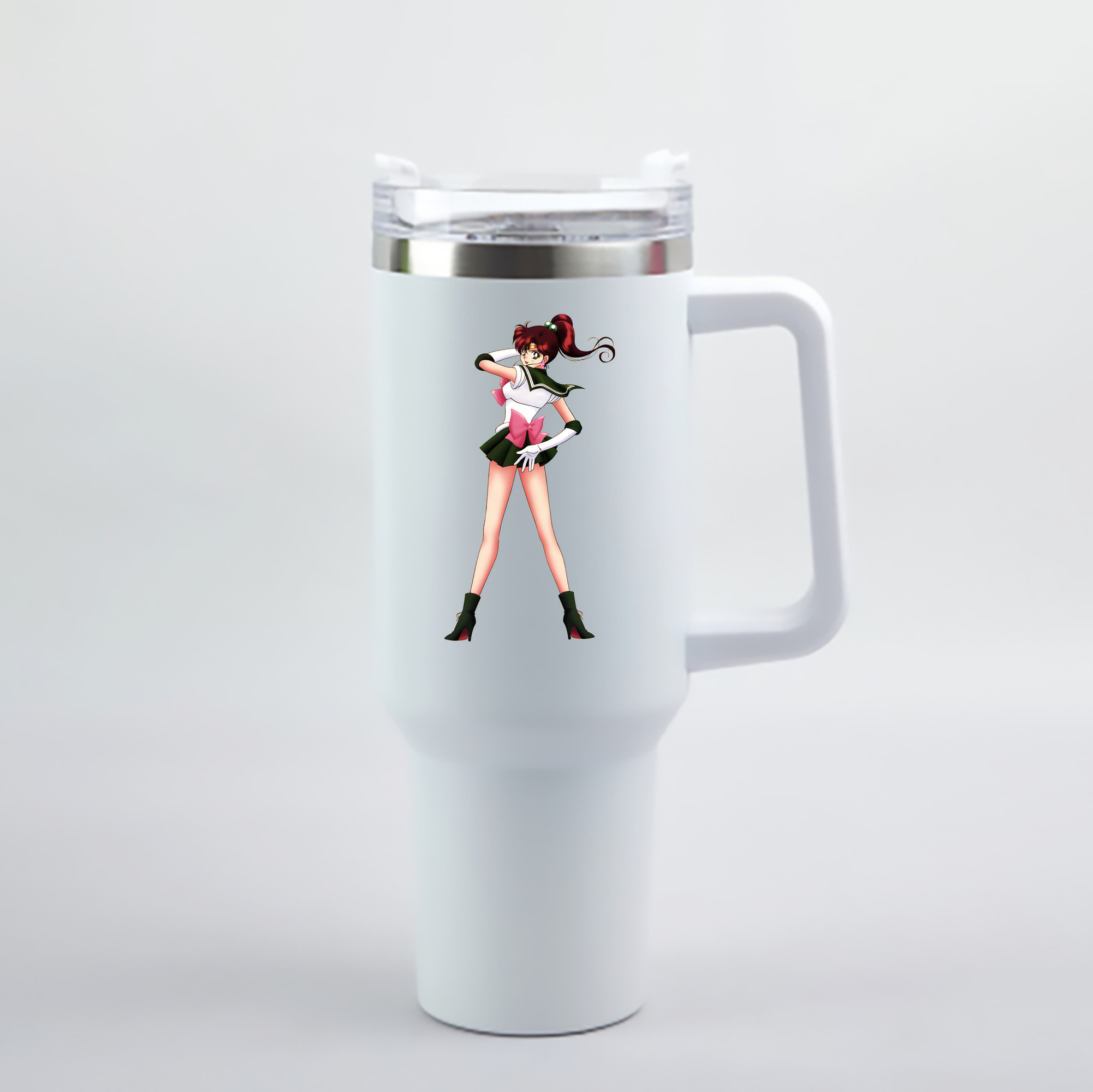 （画像用） 美少女戦士セーラームーン 木野 まこと きの まこと Sailor Moon Kino Makoto （セーラージュピター；Sailor Jupiter） 1200mL車用タンブラー - クリスタルステッカー（プラスチックストロー付き）