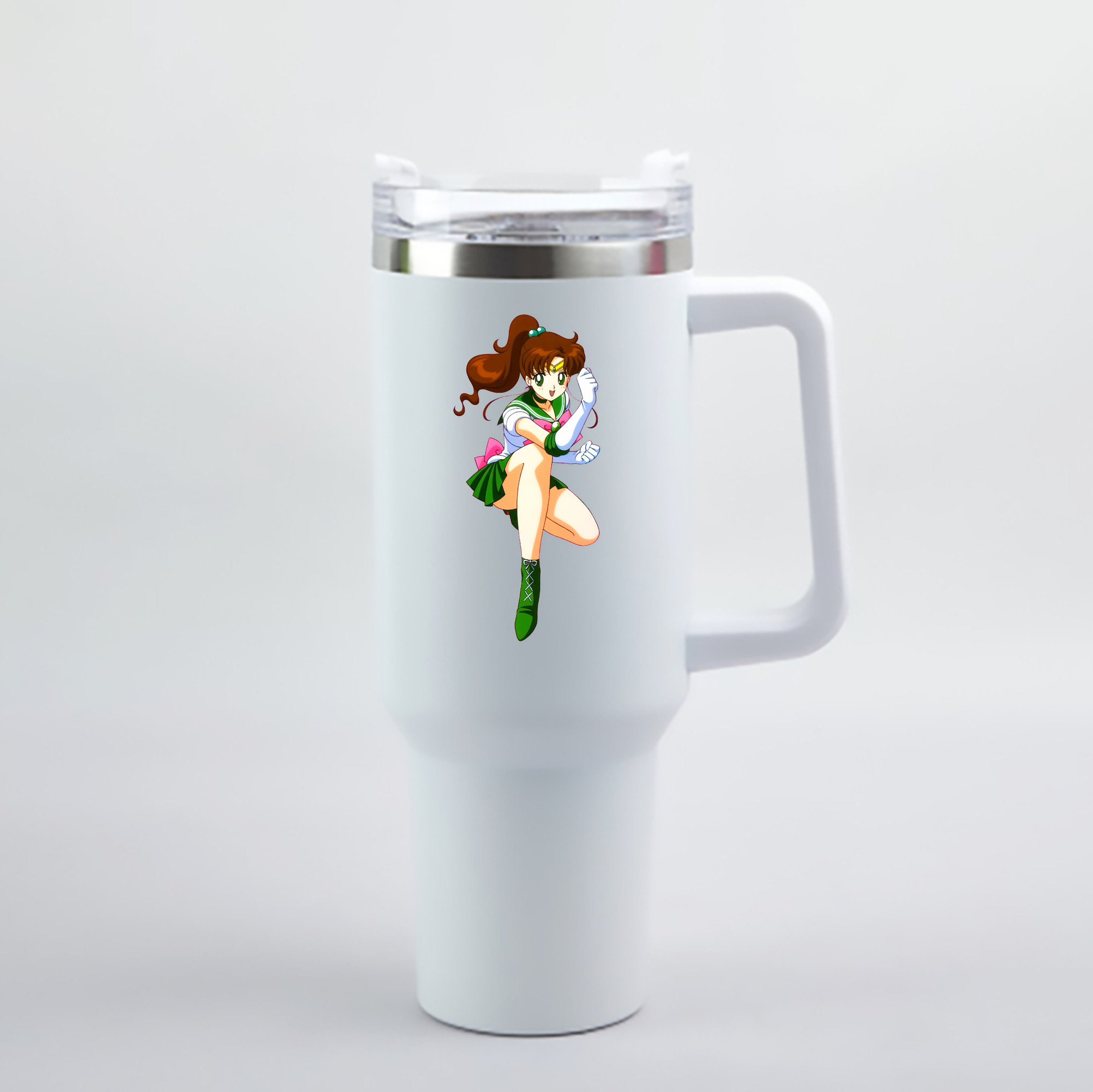 （画像用） 美少女戦士セーラームーン 木野 まこと きの まこと Sailor Moon Kino Makoto （セーラージュピター；Sailor Jupiter） 1200mL車用タンブラー - クリスタルステッカー（プラスチックストロー付き）