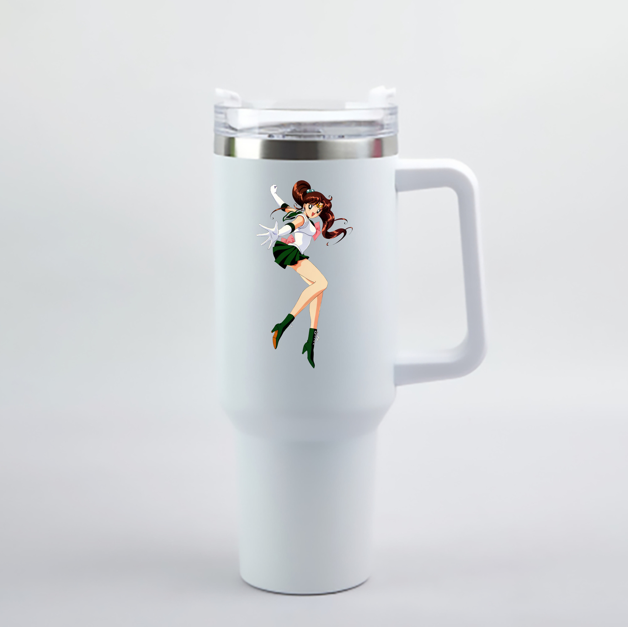 （画像用） 美少女戦士セーラームーン 木野 まこと きの まこと Sailor Moon Kino Makoto （セーラージュピター；Sailor Jupiter） 1200mL車用タンブラー - クリスタルステッカー（プラスチックストロー付き）