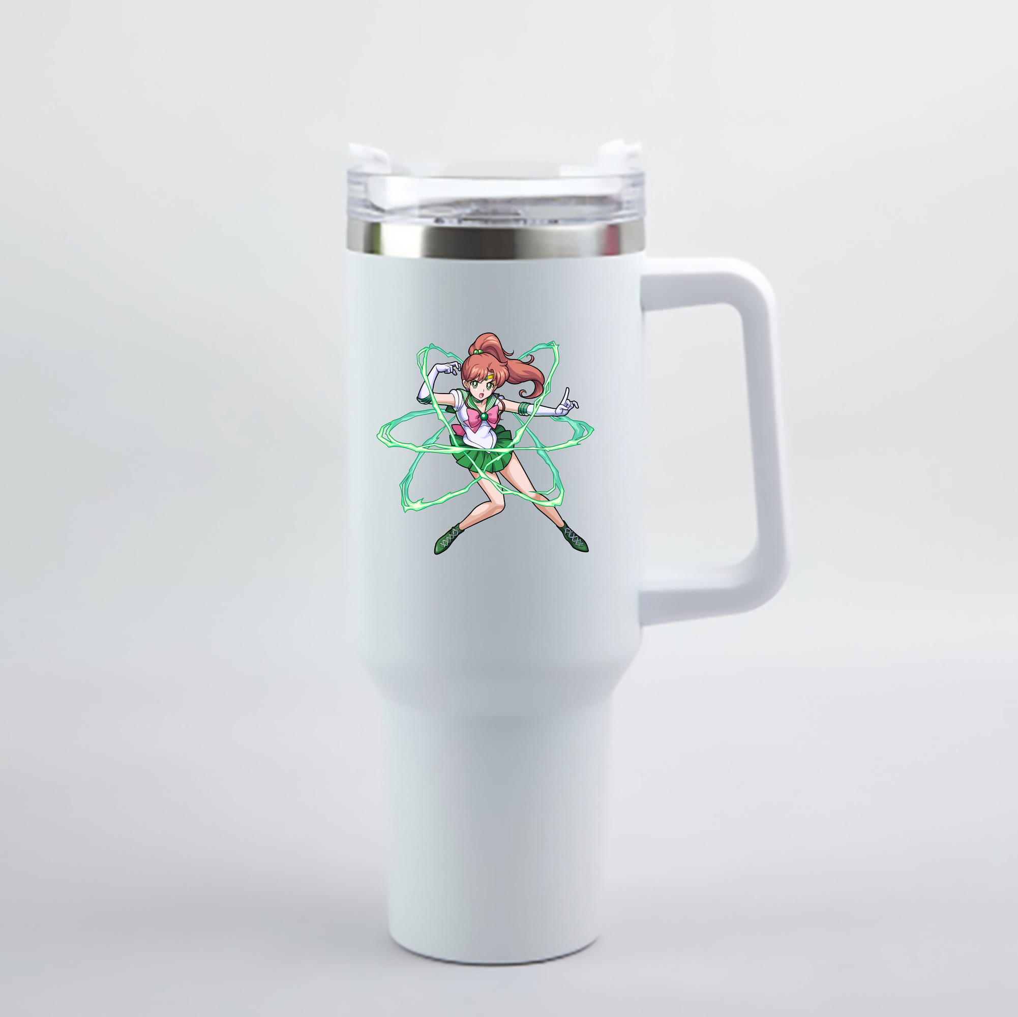 （画像用） 美少女戦士セーラームーン 木野 まこと きの まこと Sailor Moon Kino Makoto （セーラージュピター；Sailor Jupiter） 1200mL車用タンブラー - クリスタルステッカー（プラスチックストロー付き）