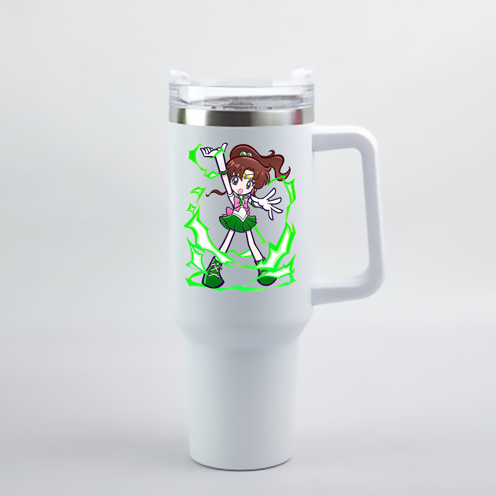 （画像用） 美少女戦士セーラームーン 木野 まこと きの まこと Sailor Moon Kino Makoto （セーラージュピター；Sailor Jupiter） 1200mL車用タンブラー - クリスタルステッカー（プラスチックストロー付き）