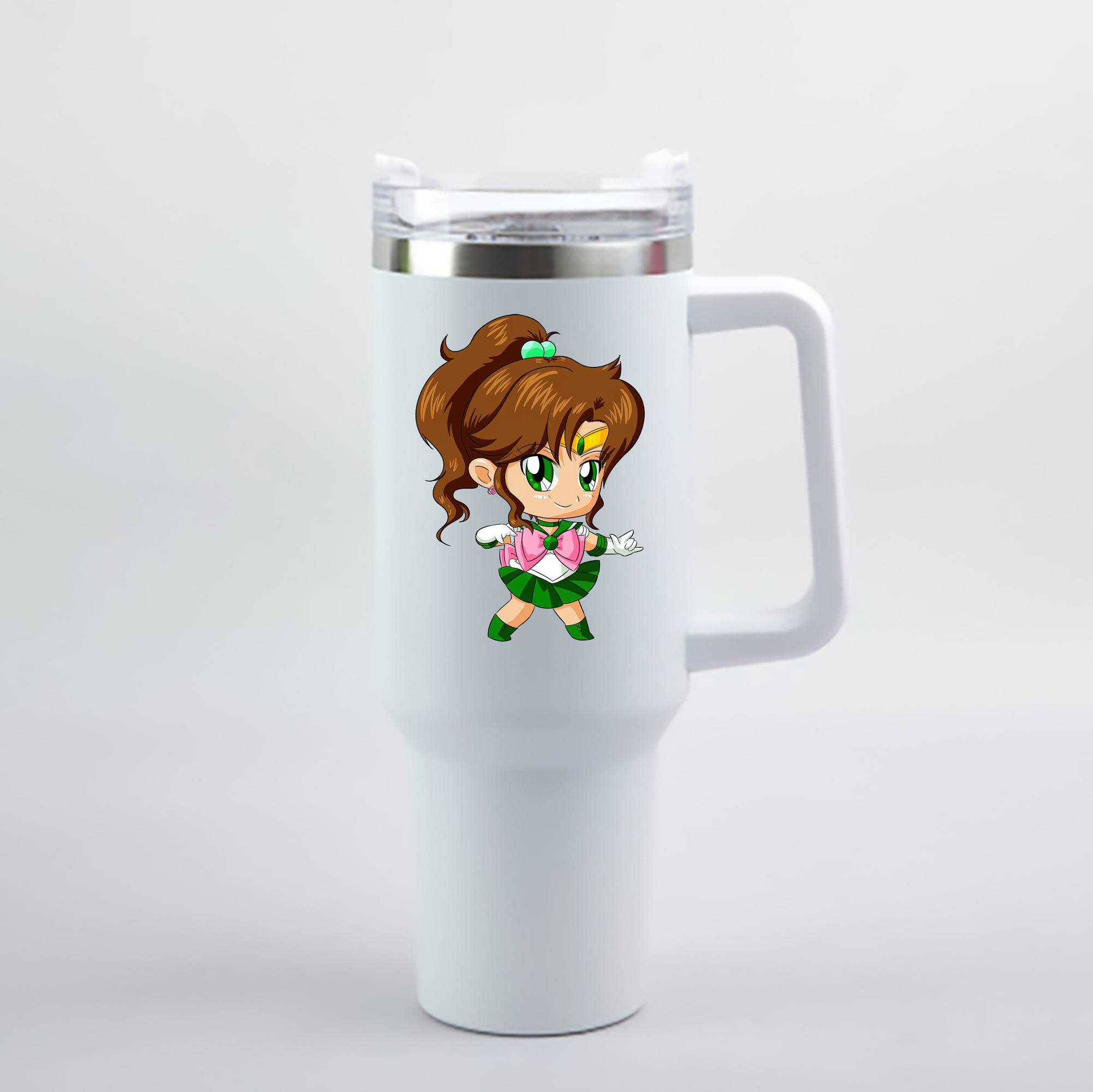 （画像用） 美少女戦士セーラームーン 木野 まこと きの まこと Sailor Moon Kino Makoto （セーラージュピター；Sailor Jupiter） 1200mL車用タンブラー - クリスタルステッカー（プラスチックストロー付き）