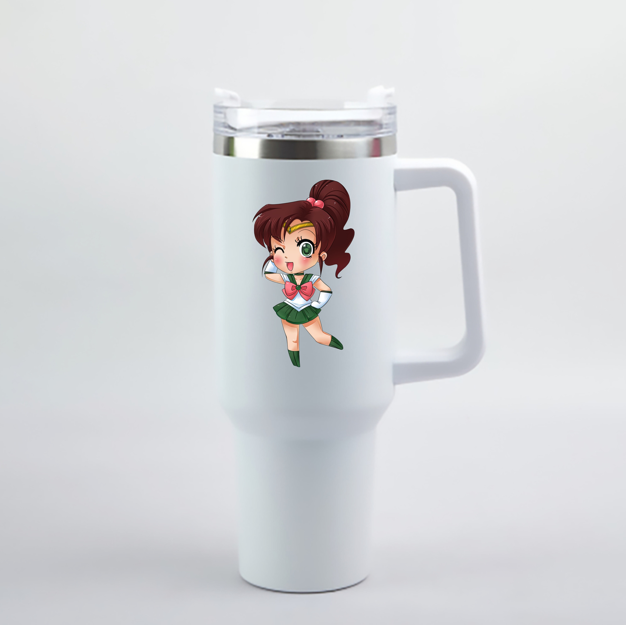 （画像用） 美少女戦士セーラームーン 木野 まこと きの まこと Sailor Moon Kino Makoto （セーラージュピター；Sailor Jupiter） 1200mL車用タンブラー - クリスタルステッカー（プラスチックストロー付き）